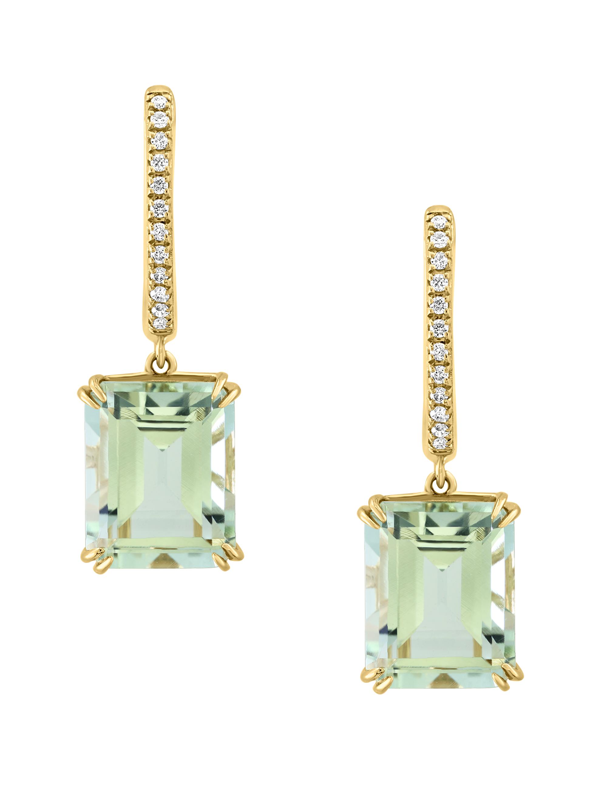 Saks Fifth Avenue Collection Women's 14K Yellow Gold, Green Amethyst & 0.09 TCW Diamond Drop Earrings - Green Amethyst