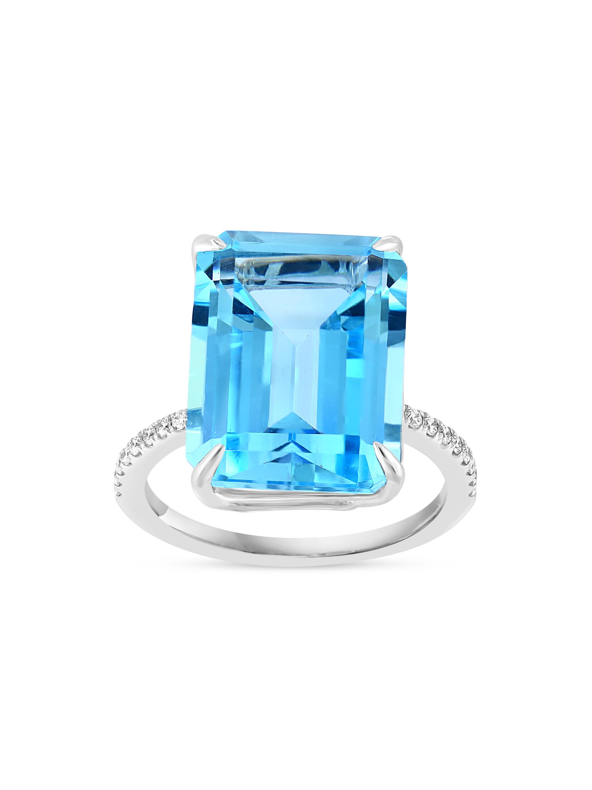 Saks Fifth Avenue Collection Women's 14K White Gold, Blue Topaz & 0.13 TCW Diamond Ring - Blue
