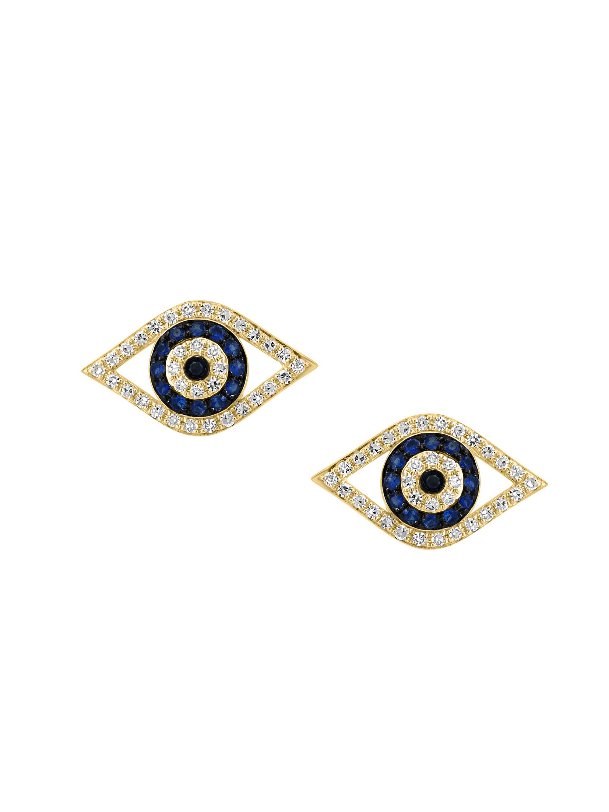 Saks Fifth Avenue Collection Women's 14K Yellow Gold, Blue Sapphire & 0.21 TCW Diamond Evil Eye Stud Earrings - Gold