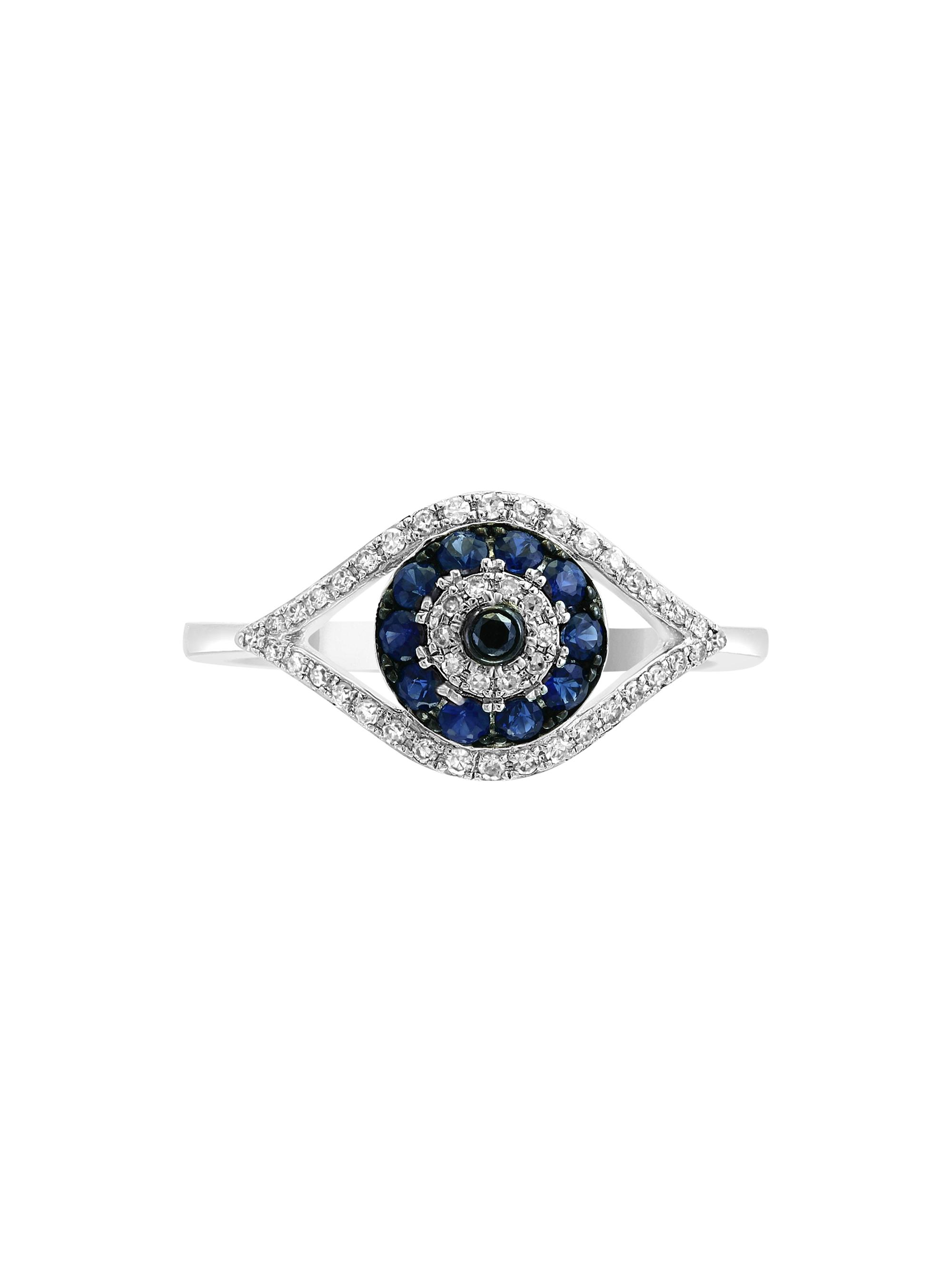 Saks Fifth Avenue Collection Women's 14K White Gold, Blue Sapphire & 0.1 TCW Diamond Evil Eye Ring - Blue