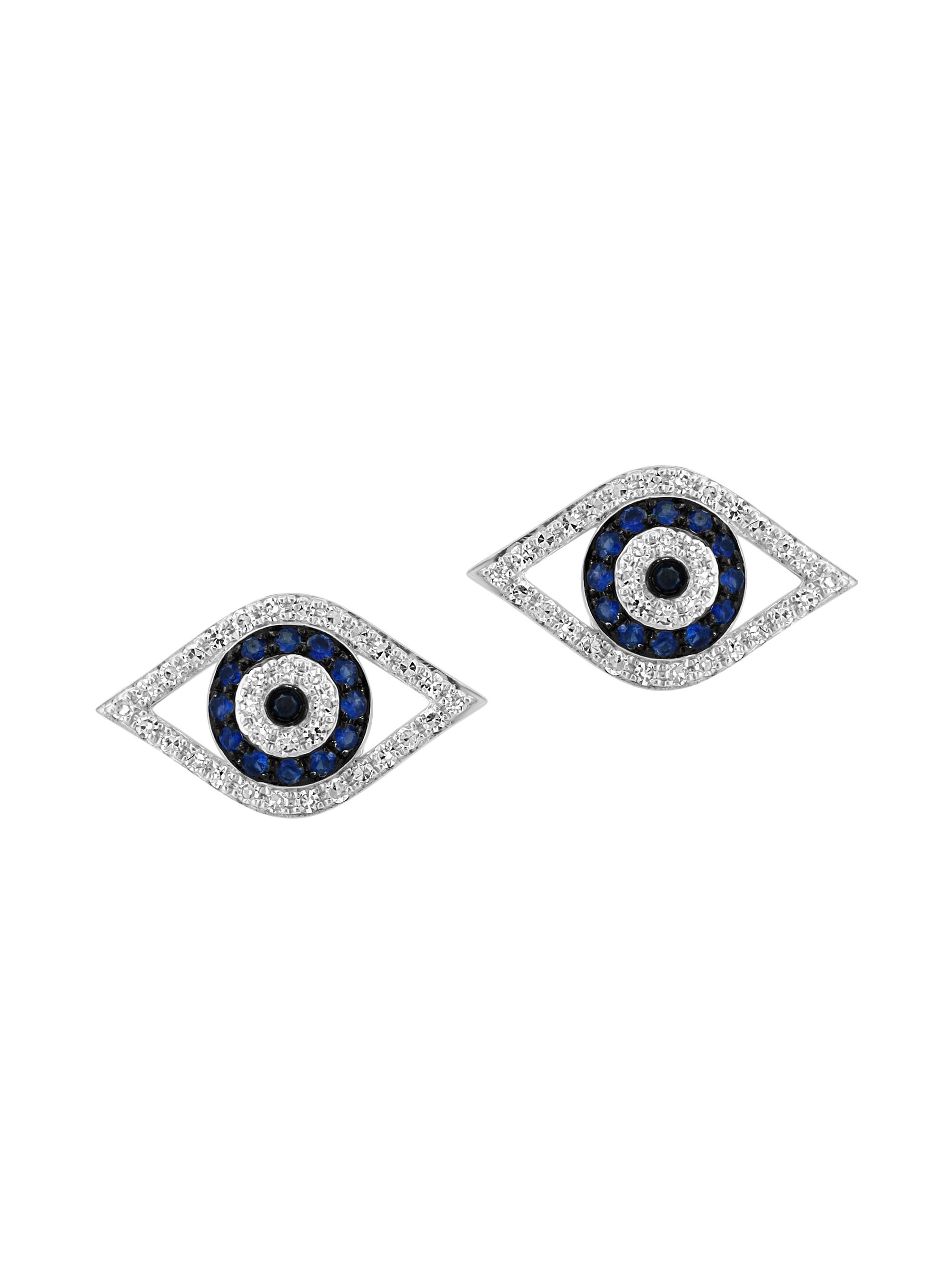 Saks Fifth Avenue Collection Women's 14K White Gold, Blue Sapphire & 0.21 TCW Diamond Evil Eye Stud Earrings - White Gold