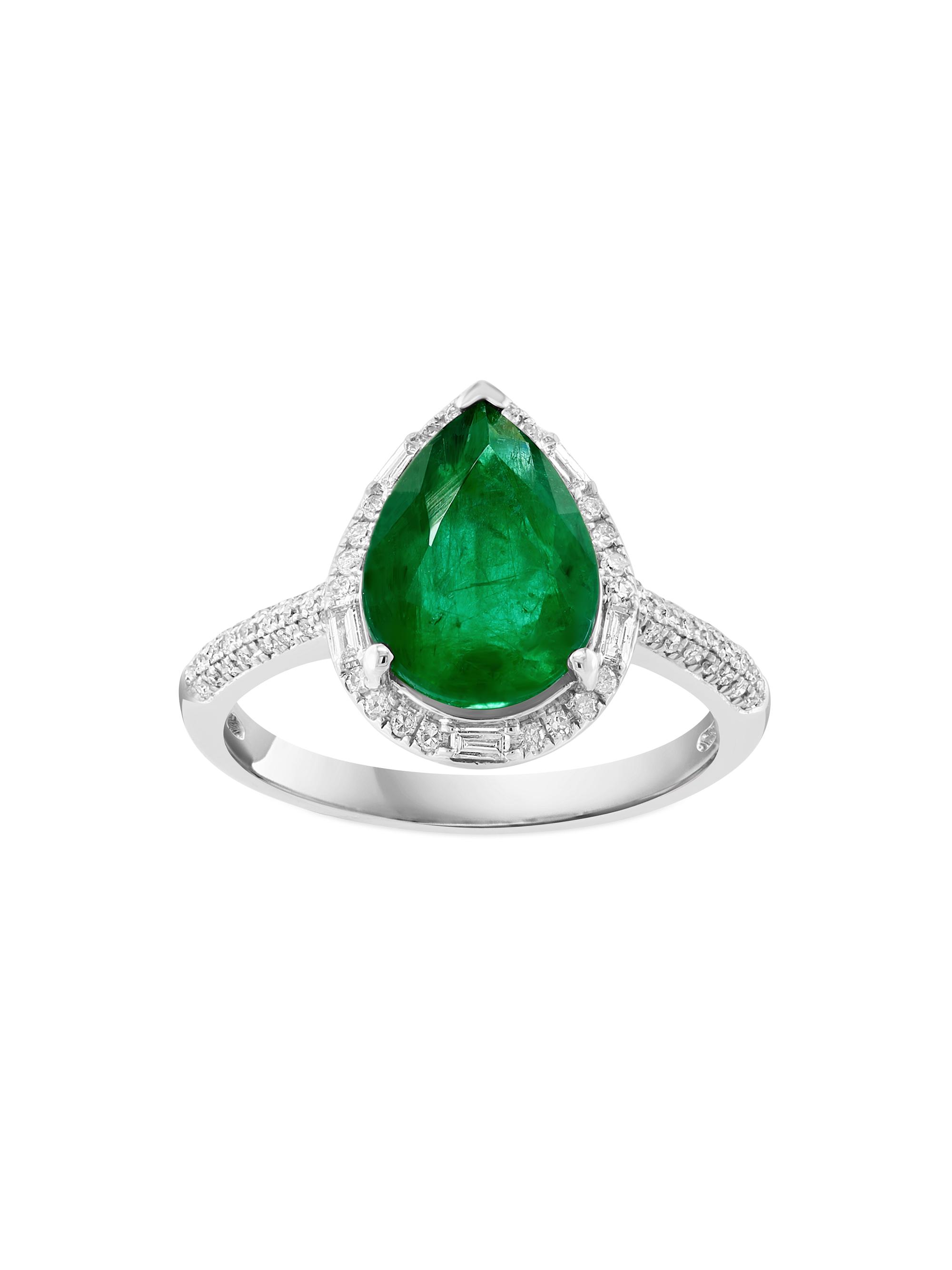 Saks Fifth Avenue Collection Women's 14K White Gold, Emerald & 0.28 TCW Diamond Halo Ring - Green