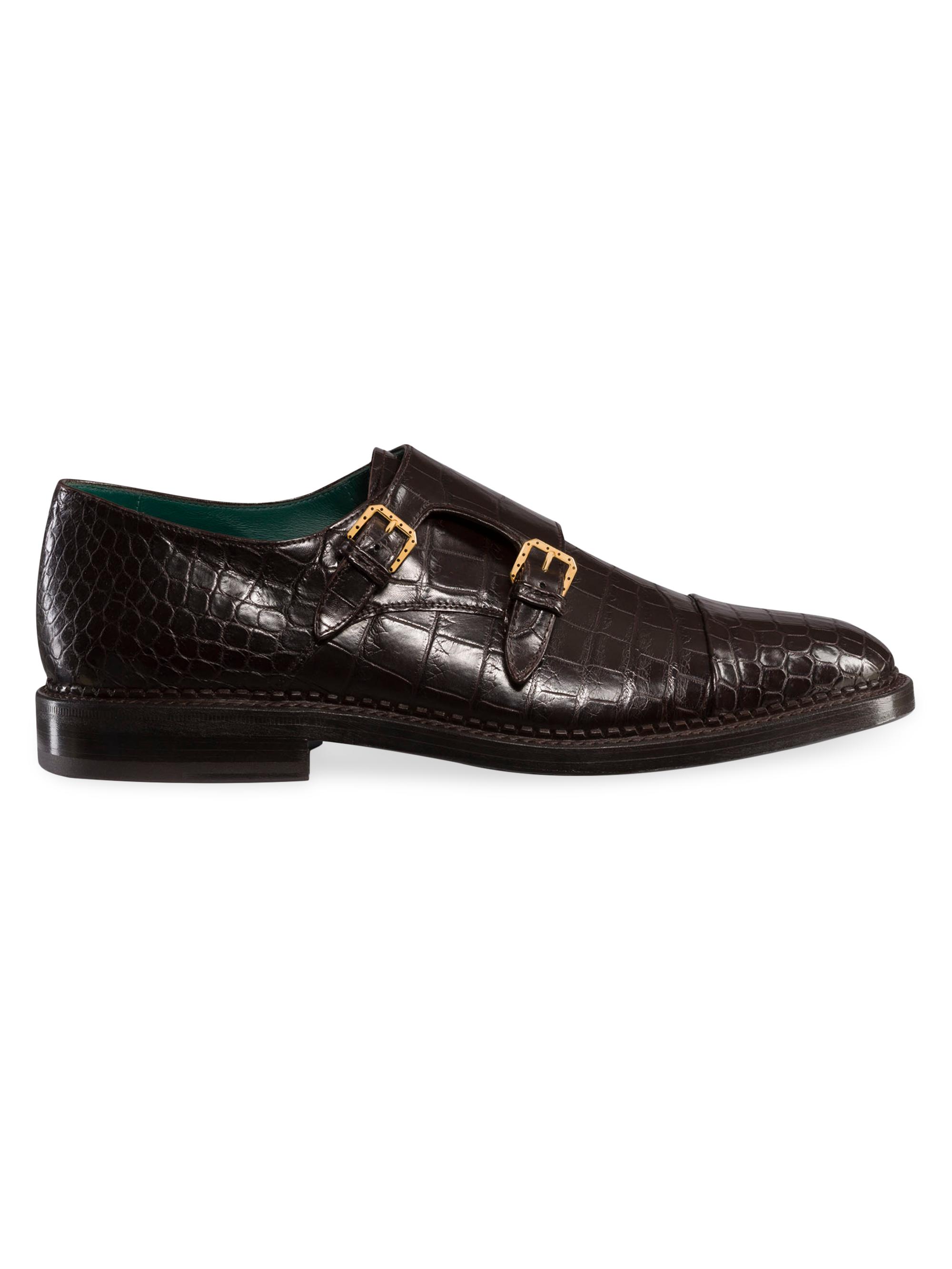 Stefano Ricci Men's Matted Crocodile Monk Strap Shoes - Black