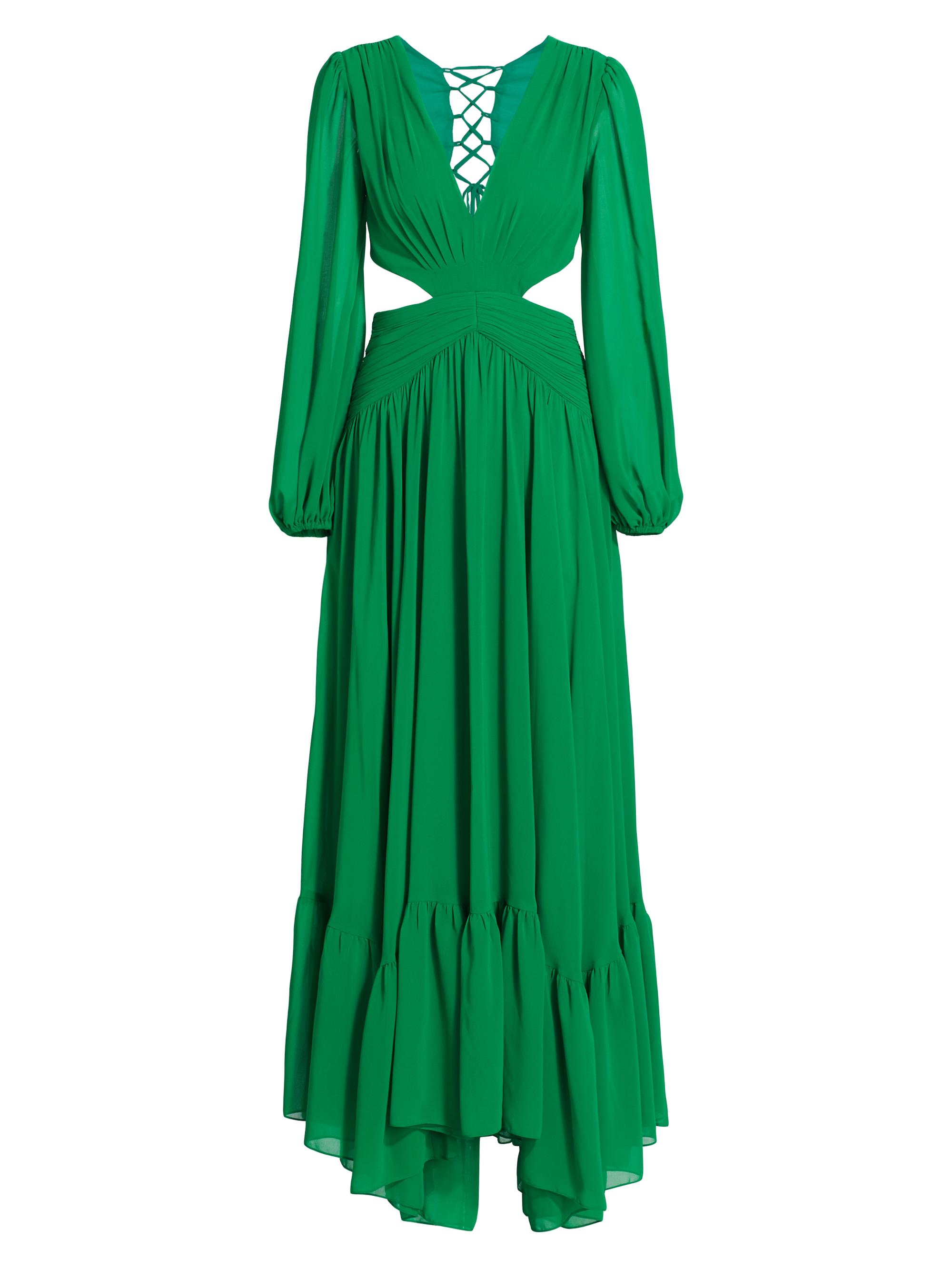 PatBO Women's Long-Sleeve Cut-Out Gown - Emerald