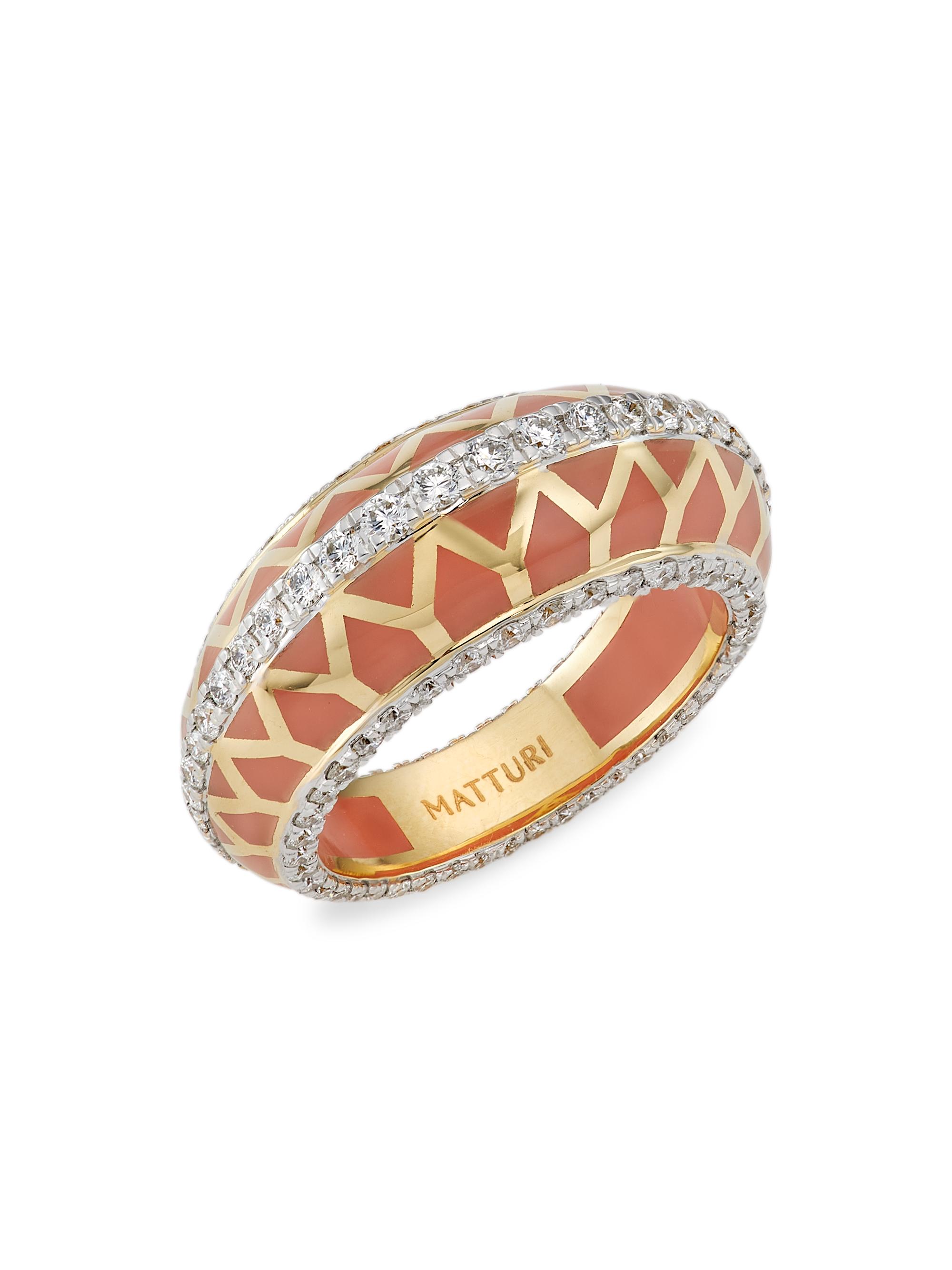 Matturi Fine Jewelry Women's 18K Yellow Gold, Enamel & 1.08 TCW Diamond Ring - Coral