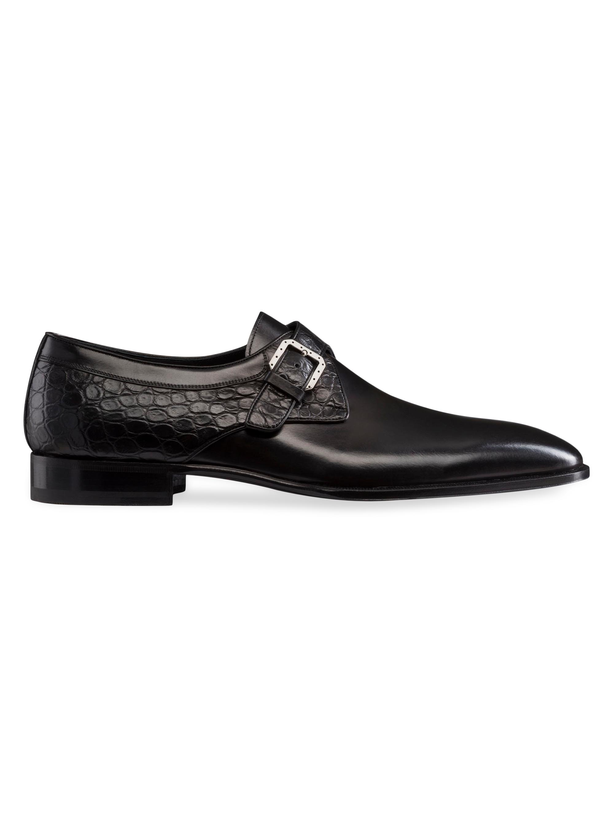 Stefano Ricci Men's Calfskin and Matted Crocodile Leather Dress Shoes - Black