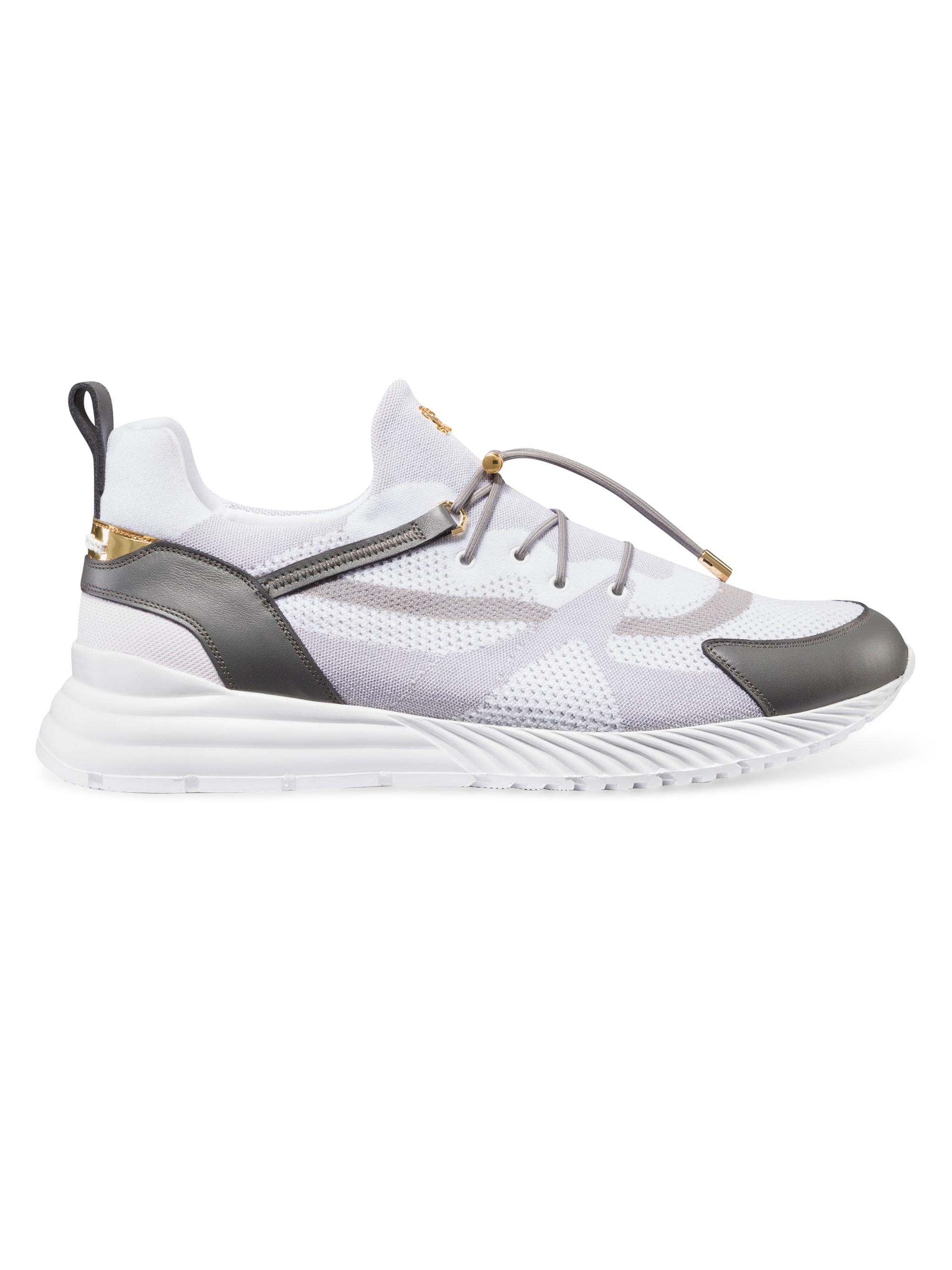 Stefano Ricci Men's Technical Fabric and Calfskin Leather Sneakers - White