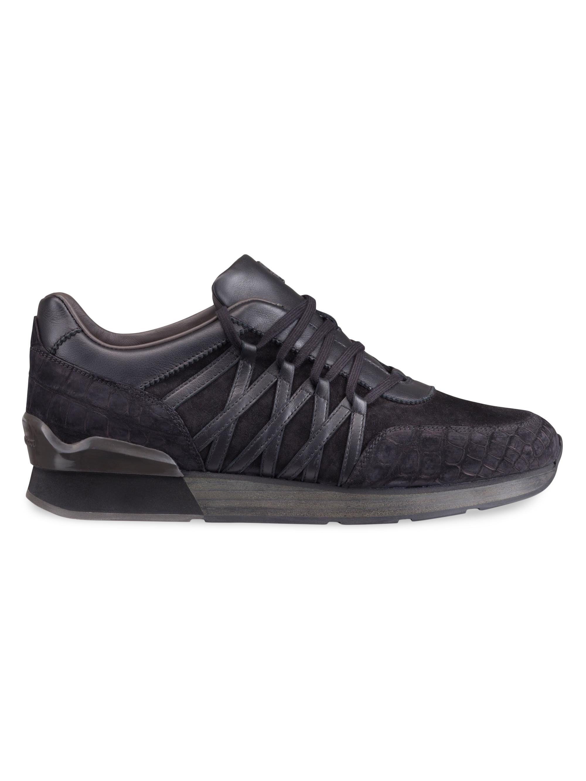 Stefano Ricci Men's Nubuck Crocodile Trainers - Black