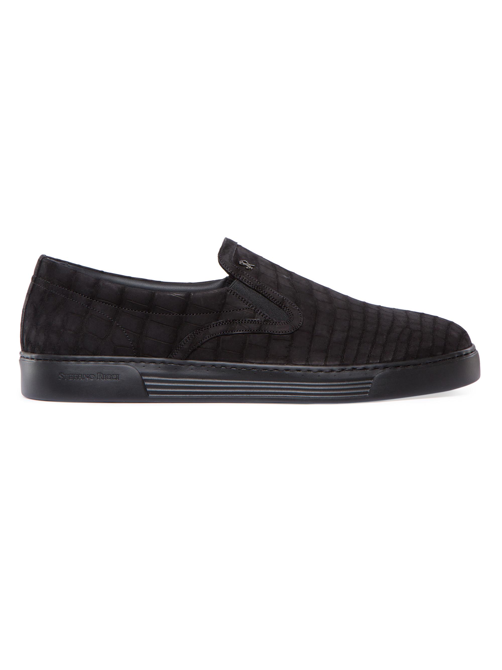 Stefano Ricci Men's Nubuck Crocodile Leather Slip-on - Black