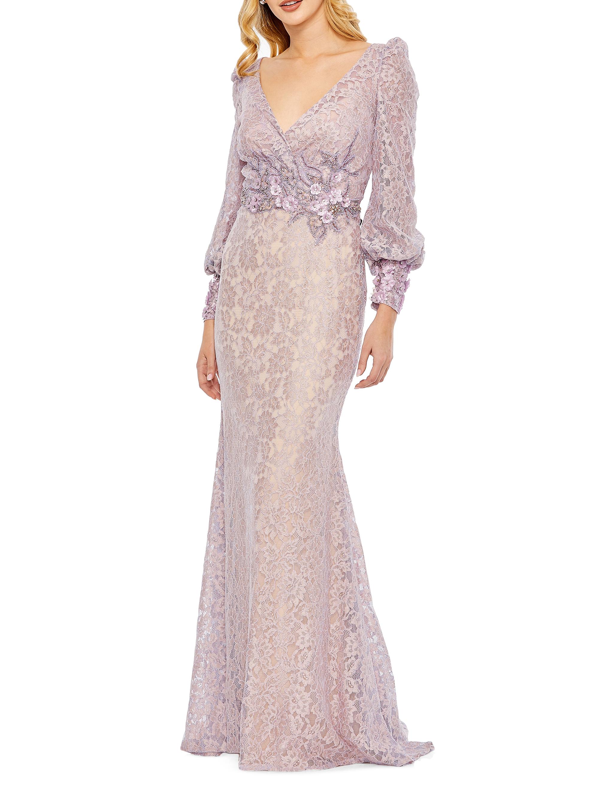 Mac Duggal Women's Floral Lace Long-Sleeve Gown - Vintage Lilac