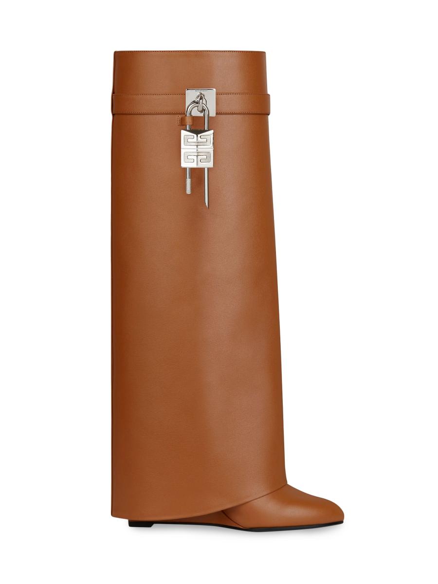 【関税&送料込】Givenchy Brown Leather Shark Lock Boots Givenchy Shark Lock Boots Wide Fit In Leather | Saks Fifth