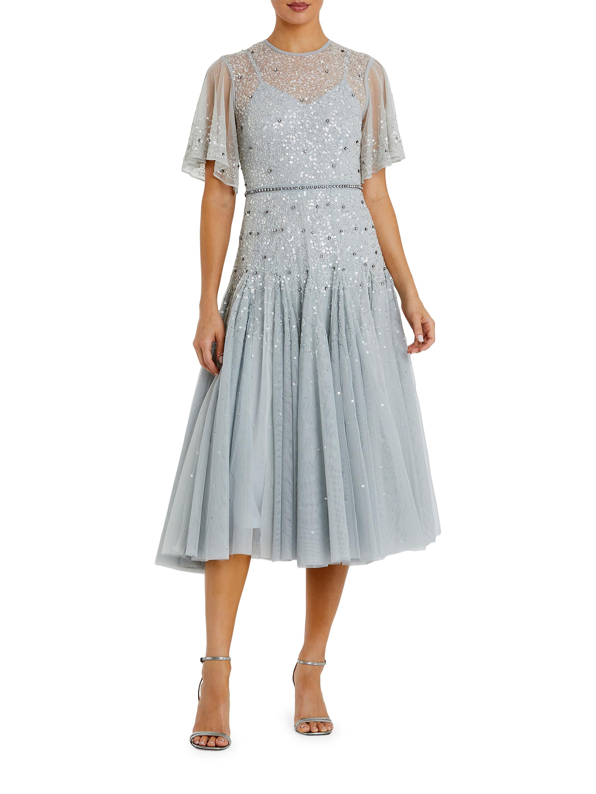 Mac Duggal Women's Embroidered Floral Frill Midi-dress - Powder Blue