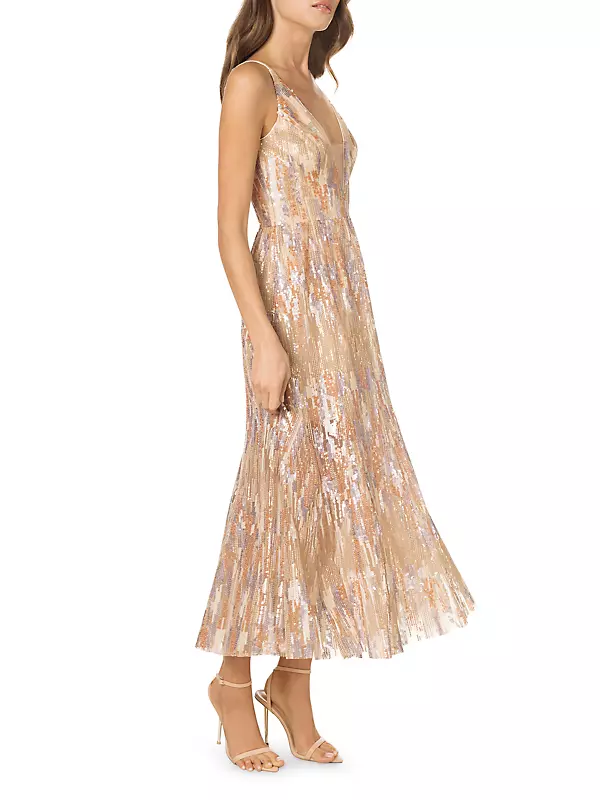 Delilaah Mini Dress - Strappy V Neck Slip Sequin Dress in Gold Sequins