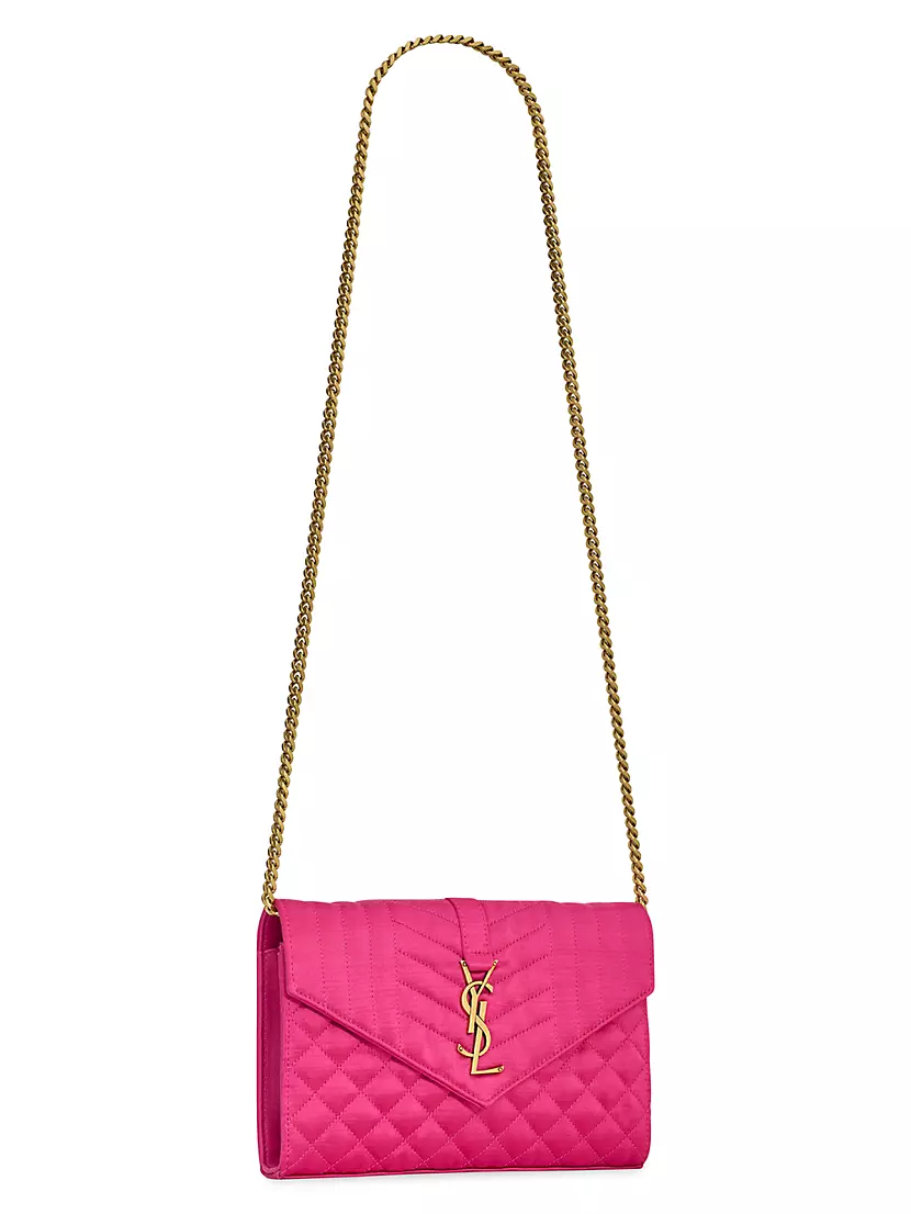 NEW! PRADA pink diamond envelop gold logo flap wallet chain crossbody  clutch bag