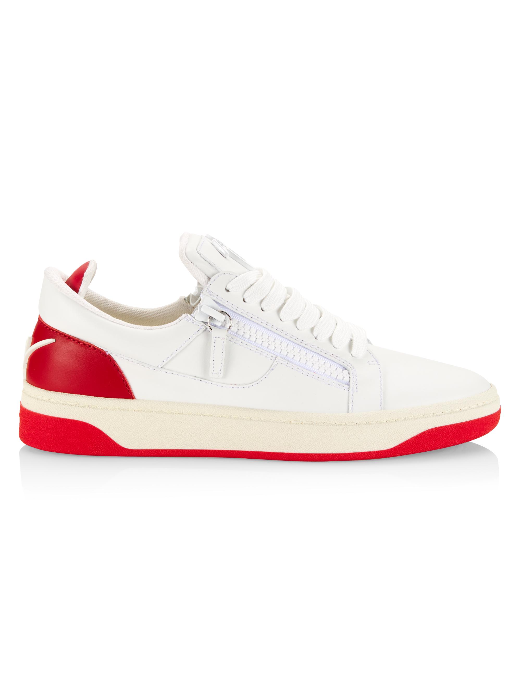 Giuseppe Zanotti Men's Double-Zipper Leather Sneakers - White Red