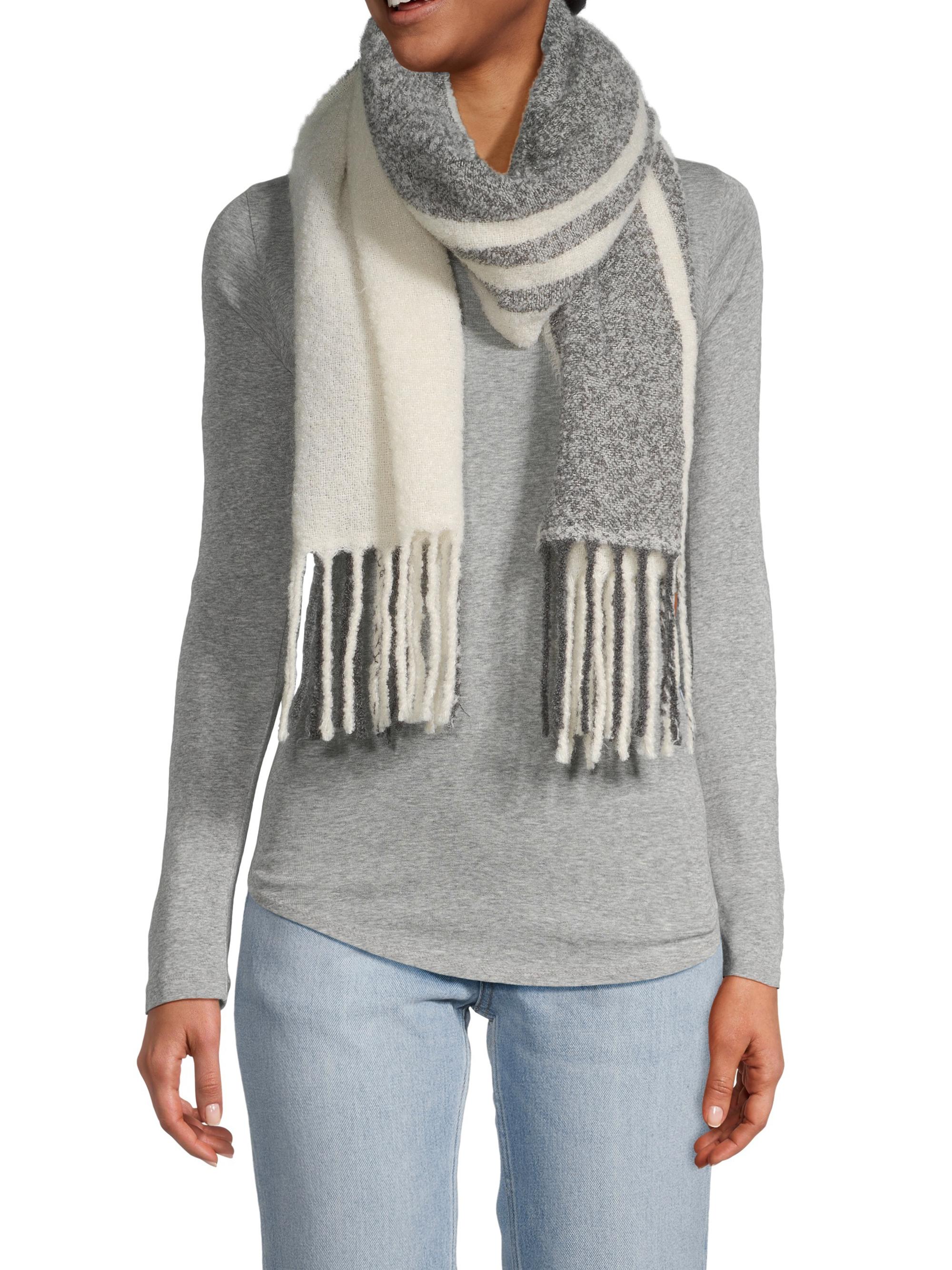 Saks Fifth Avenue Women's COLLECTION Oversized Striped Fuzzy Scarf - Titanium