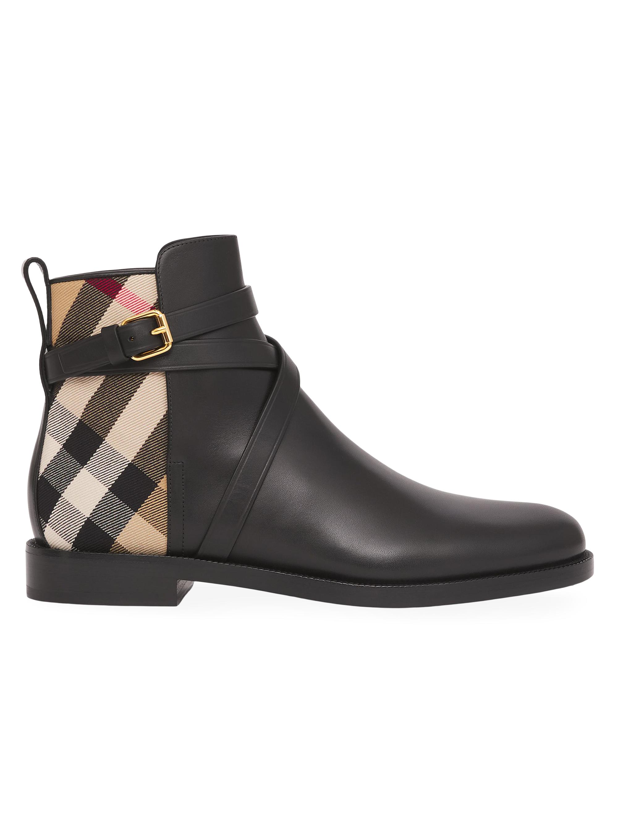 Burberry Pryle House Check Leather Ankle Boots Saks Fifth