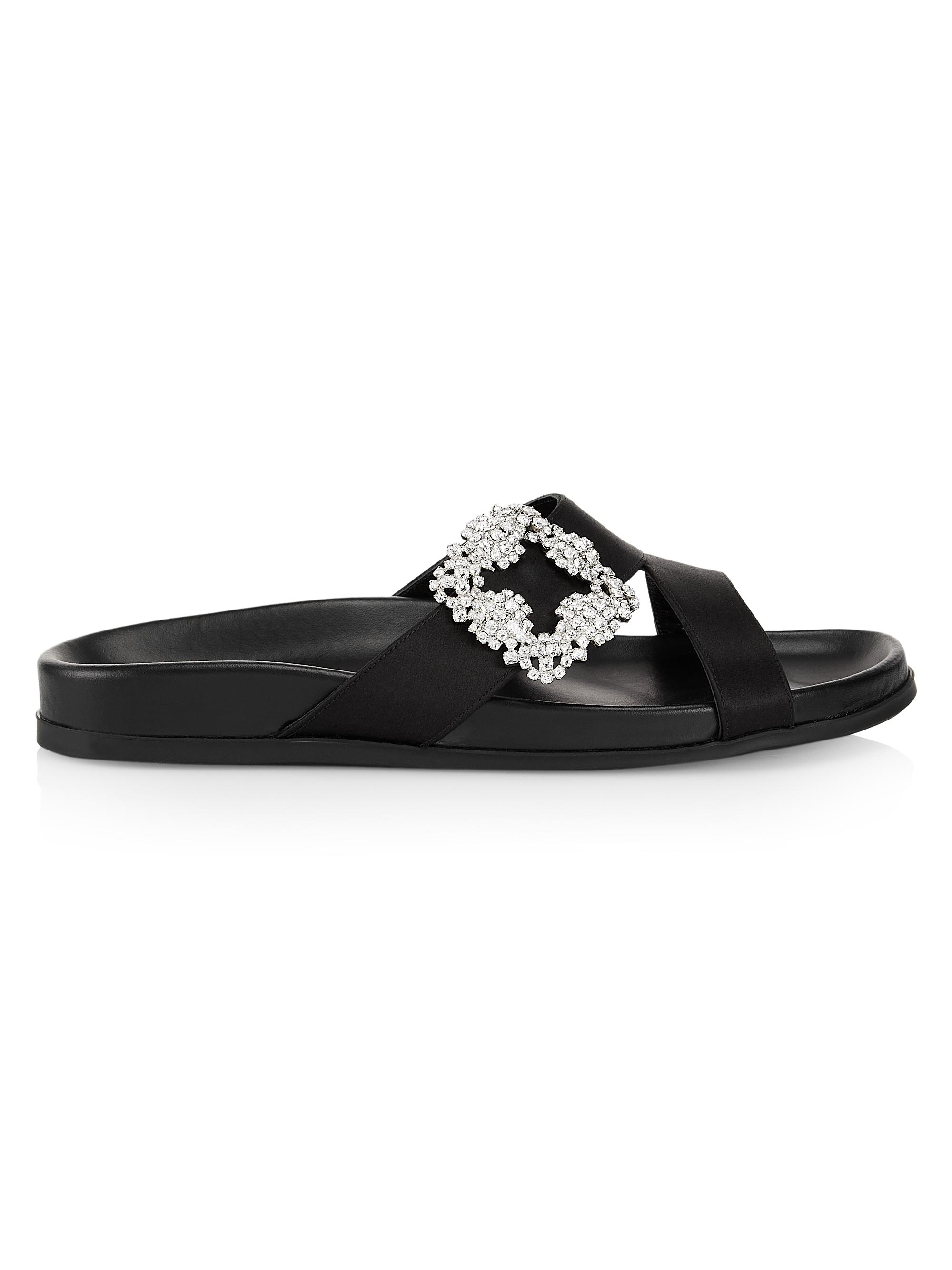 Manolo Blahnik Women's Chilanghi Crystal Buckle Slides - Black  Sandals