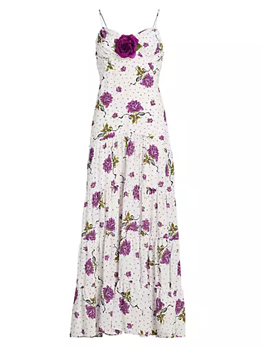 Silk Rose-Print Midi-Dress