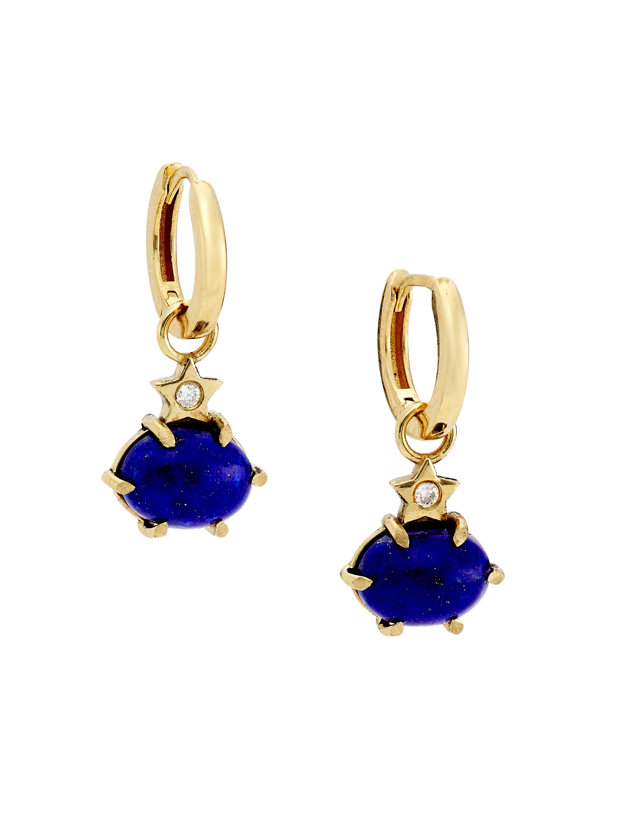 Andrea Fohrman Women's Galaxy Mini Cosmo 14K Yellow Gold, Lapis Lazuli & 0.024 TCW Diamond Drop Earrings - Blue
