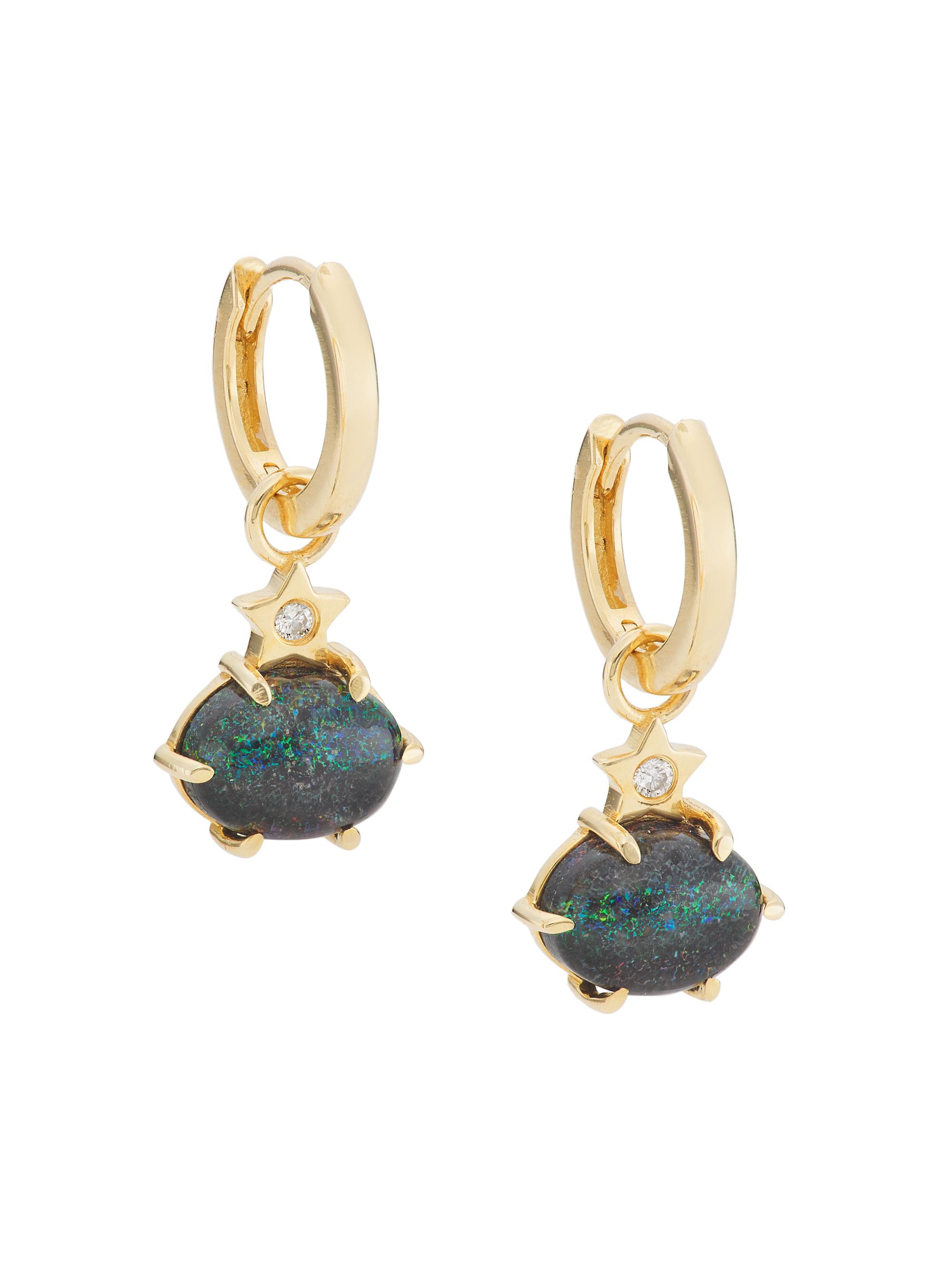 Andrea Fohrman Women's Galaxy Mini Cosmo 14K Yellow Gold, Black Opal & 0.024 TCW Diamond Drop Earrings - Blue