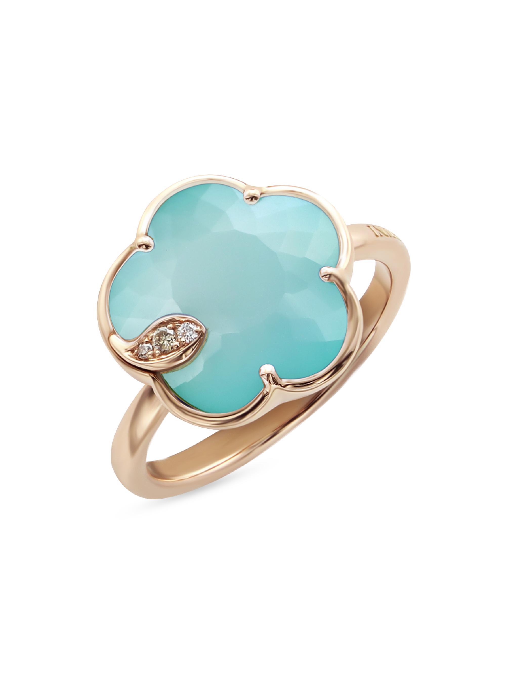 Pasquale Bruni Women's Petit Joli 18K Rose Gold, 0.04 TCW Diamonds, Turquoise & White Moonstone Doublet Ring - Turquoise