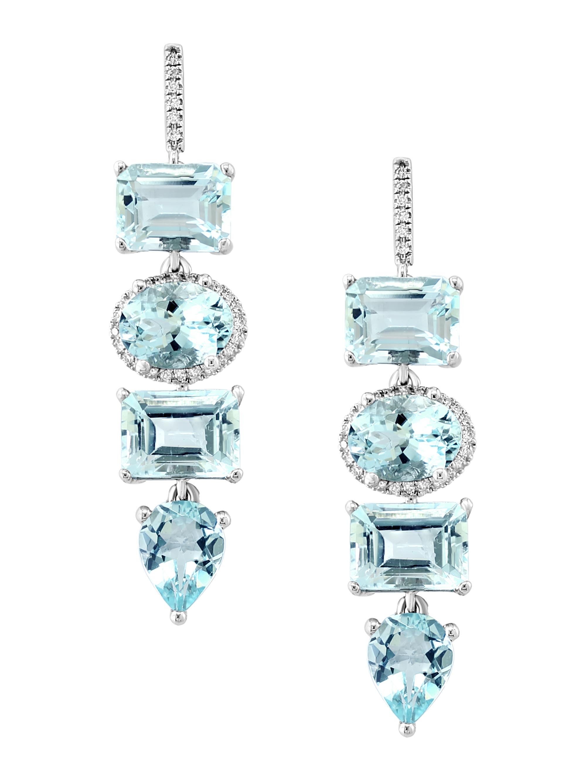 Saks Fifth Avenue Collection Women's 14K White Gold, Aquamarine & 0.17 TCW Diamond Drop Earrings - Blue