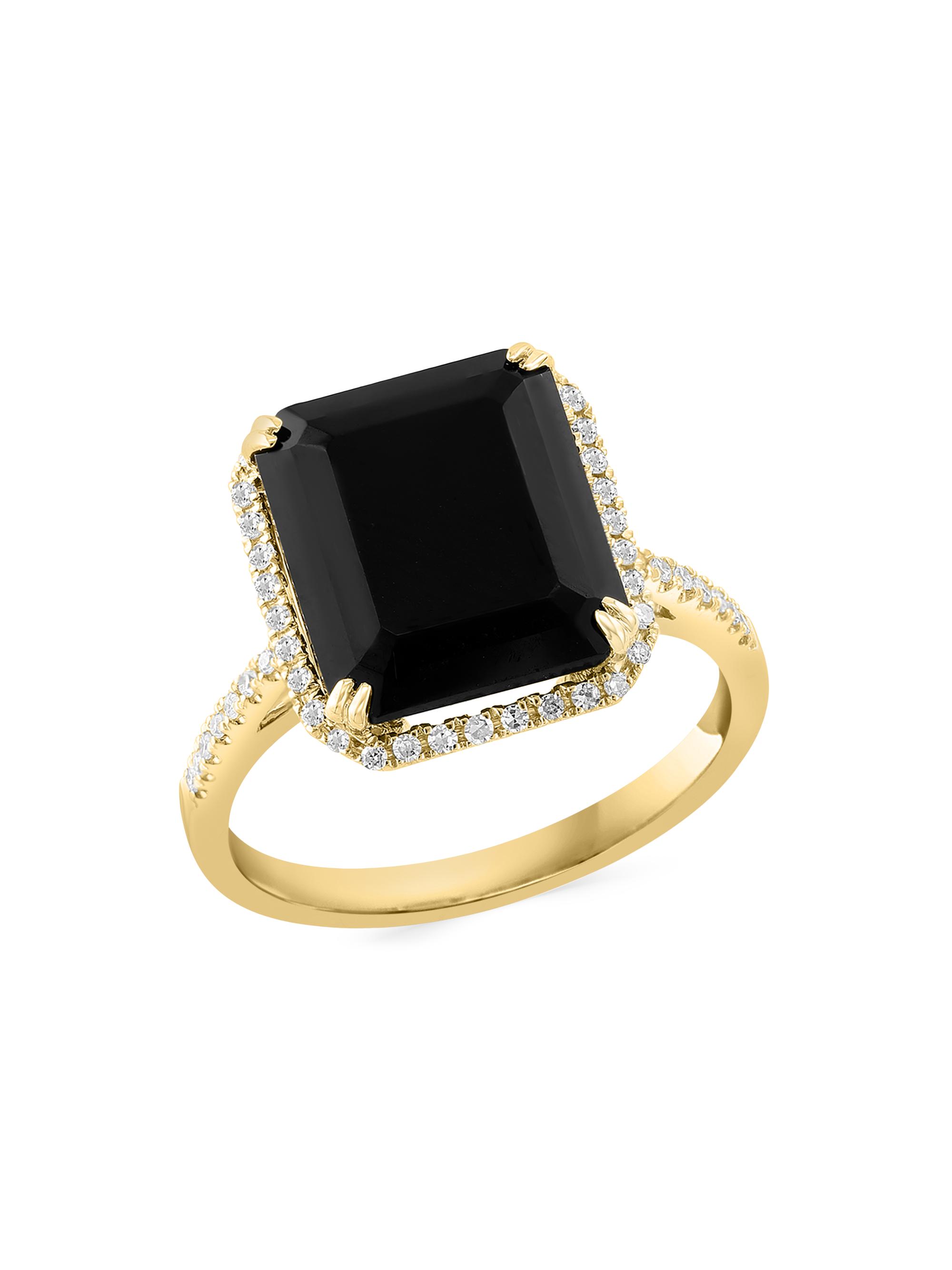 Saks Fifth Avenue Collection Women's 14K Yellow Gold, Onyx & 0.19 TCW Diamond Halo Ring - Gold Black