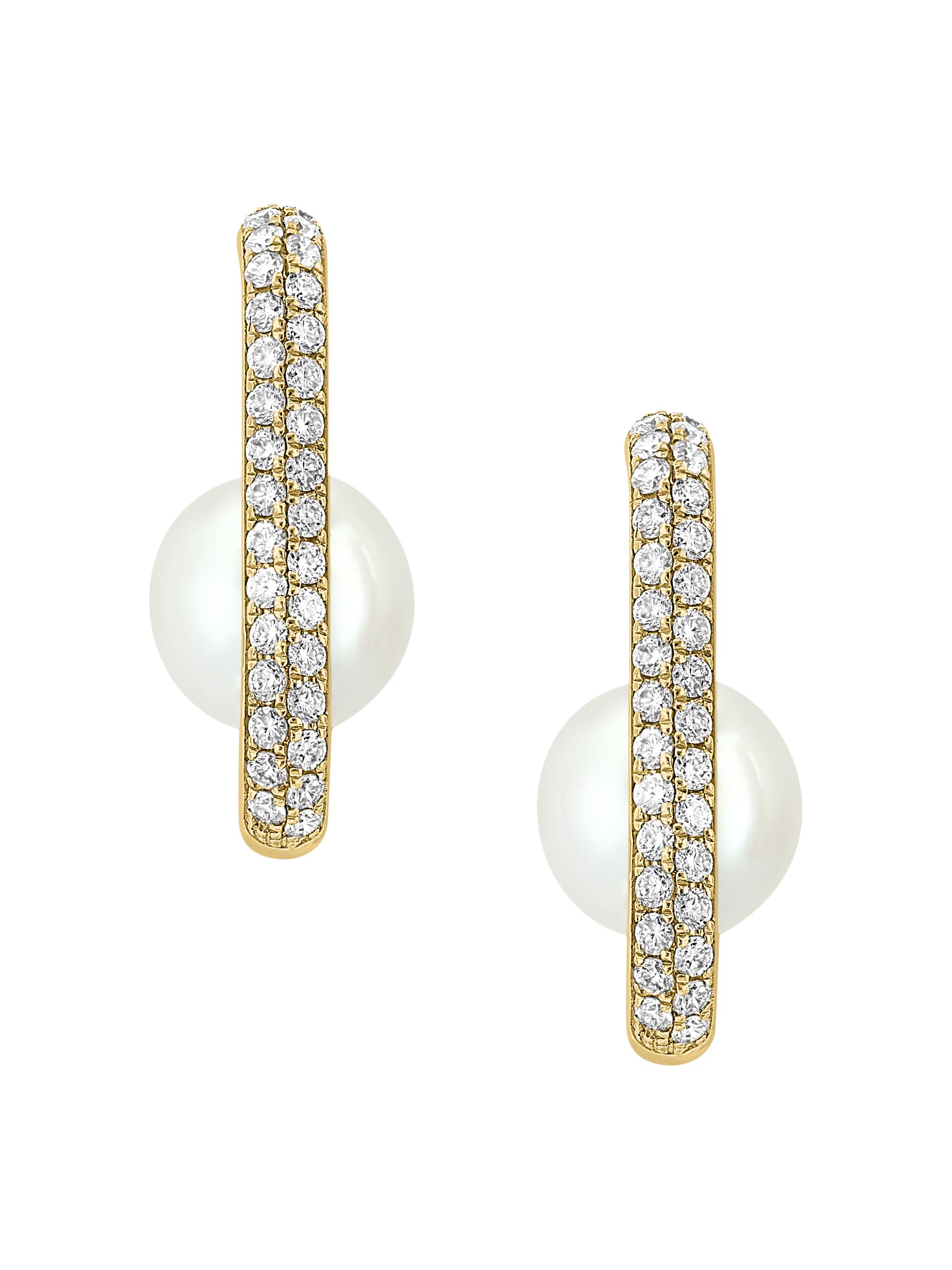 Saks Fifth Avenue Collection Women's 14K Yellow Gold, Freshwater Pearl & 0.61 TCW Diamond Oval Hoop Earrings - Gold