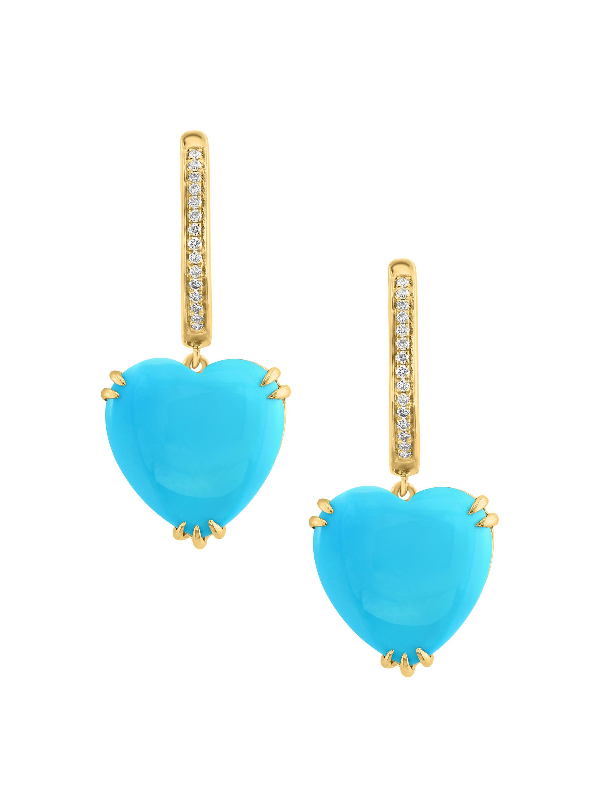 Saks Fifth Avenue Collection Women's 14K Yellow Gold, Turquoise & 0.07 TCW Diamond Heart Drop Earrings - Blue