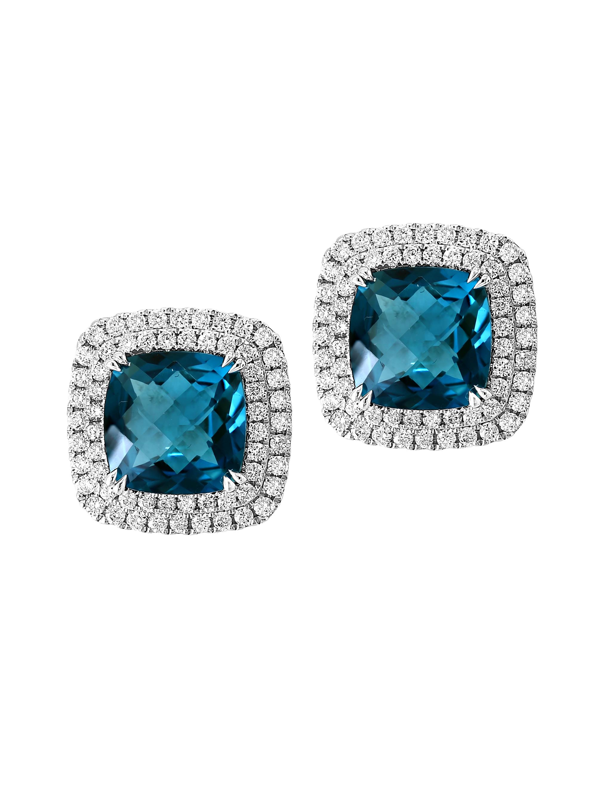 Saks Fifth Avenue Collection Women's 14K White Gold, London Blue Topaz & 1.1 TCW Diamond Halo Stud Earrings - White Gold