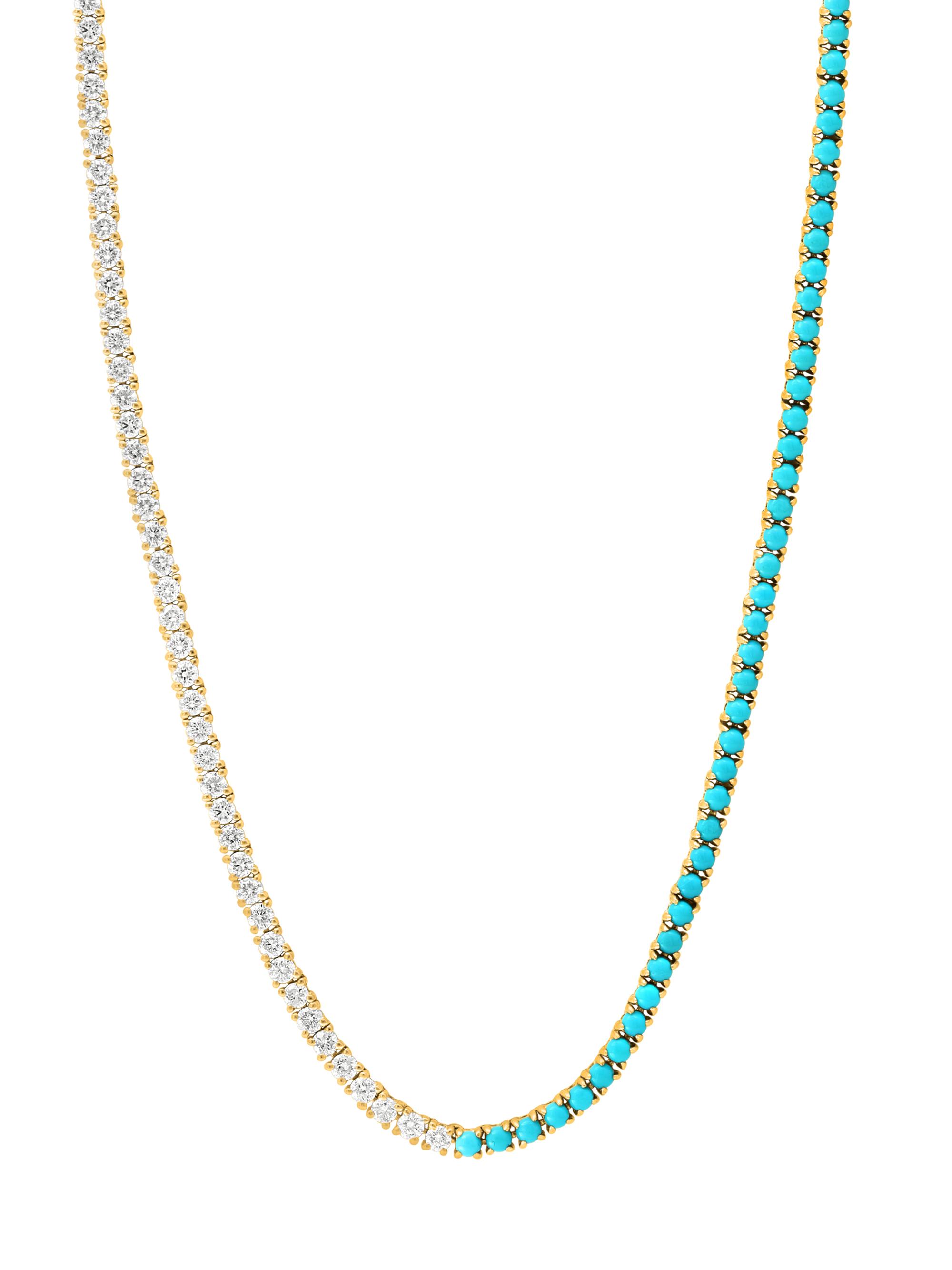 Saks Fifth Avenue Collection Women's 14K Yellow Gold, 2.62 TCW Diamond & Turquoise Tennis Necklace - Blue