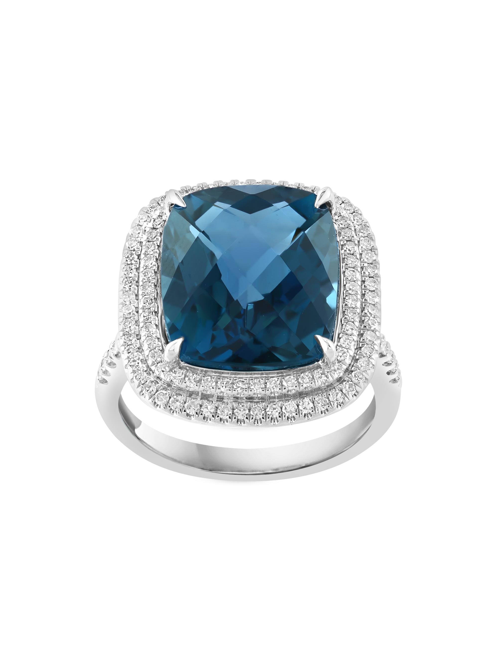 Saks Fifth Avenue Collection Women's 14K White Gold, London Blue Topaz & 0.45 TCW Diamond Halo Ring - White Blue