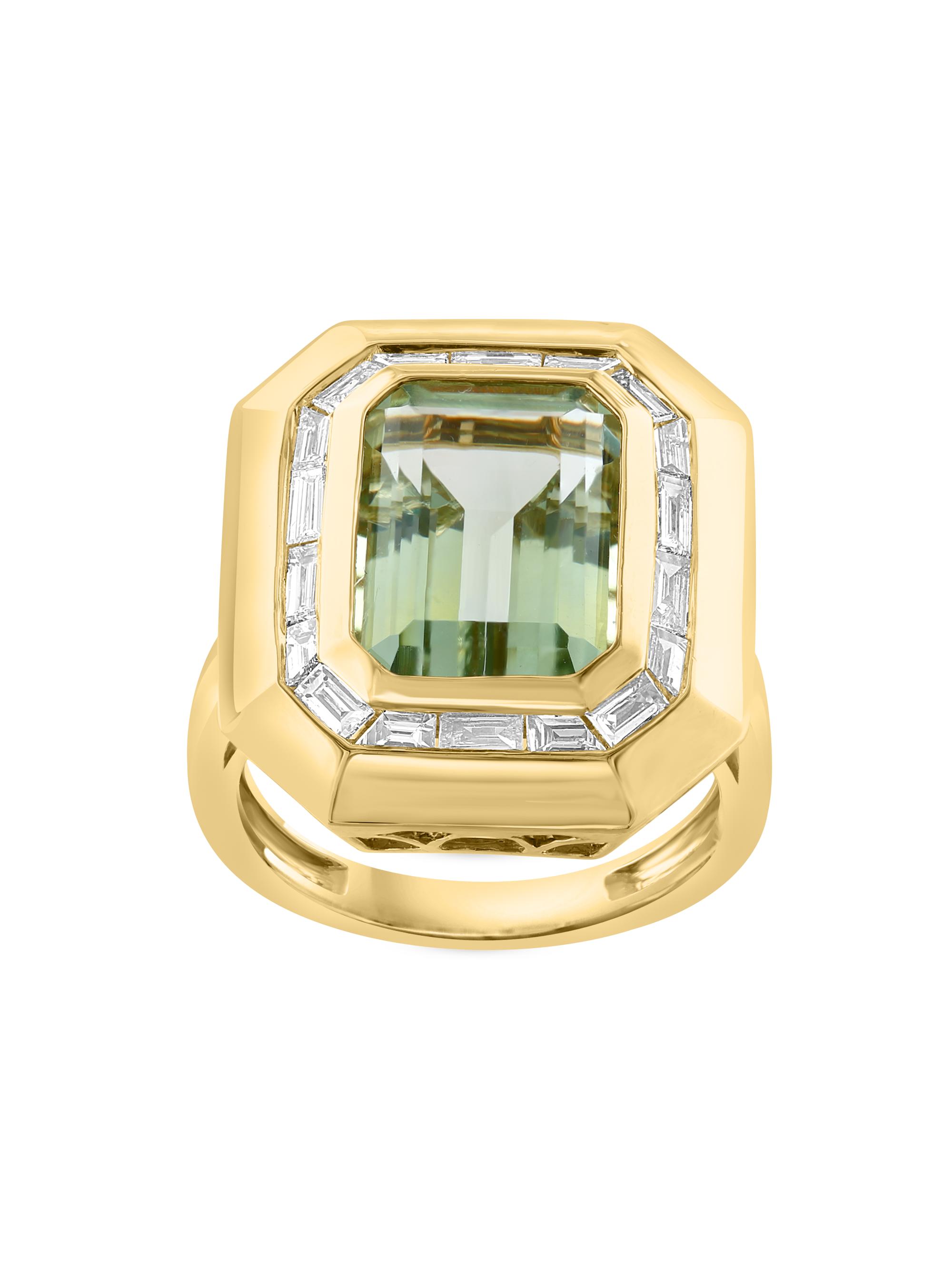 Saks Fifth Avenue Collection Women's 14K Yellow Gold, Green Amethyst & 0.65 TCW Diamond Cocktail Ring - Green