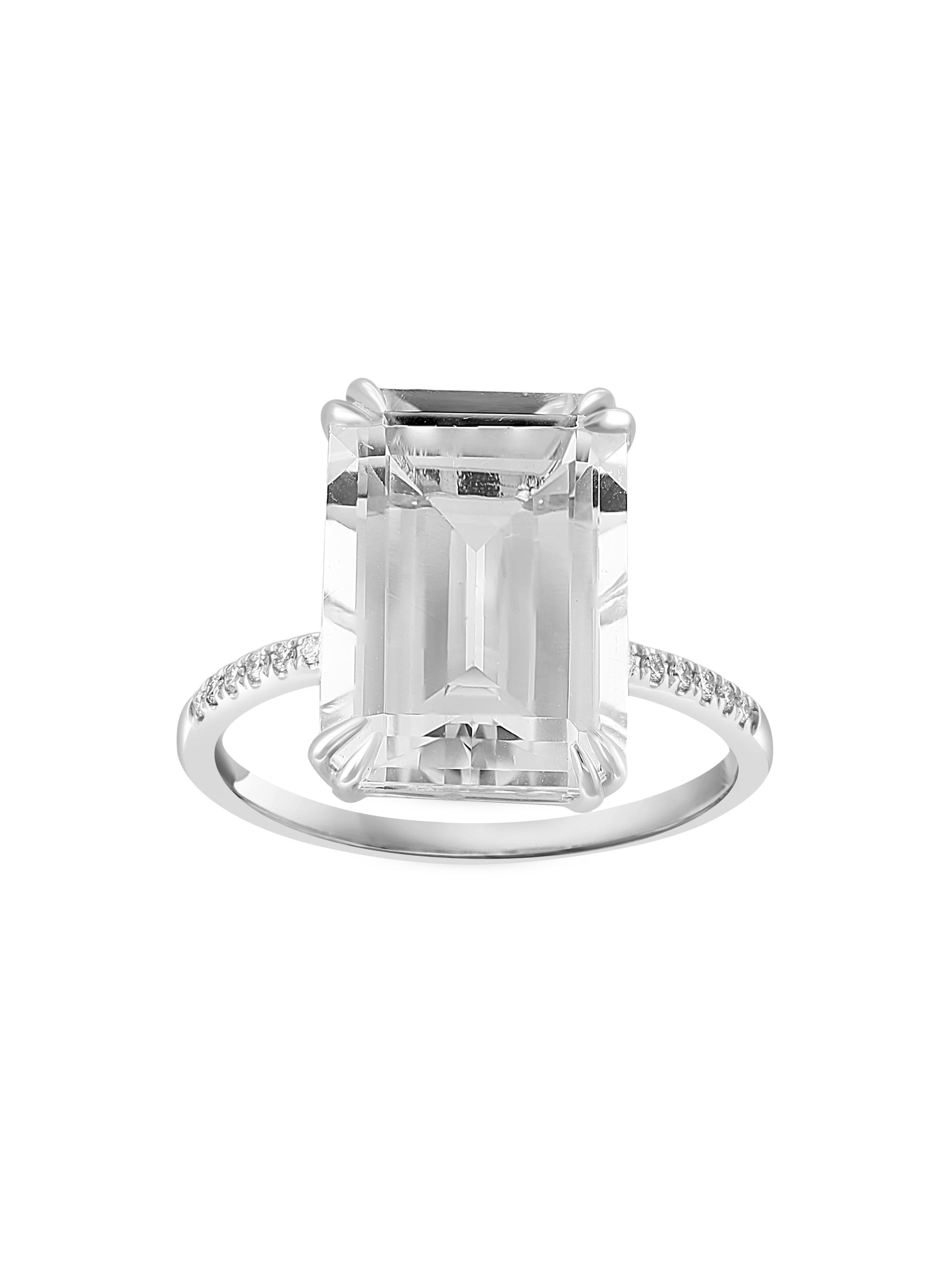 Saks Fifth Avenue Collection Women's 14K White Gold, White Topaz & 0.05 TCW Diamond Ring - White
