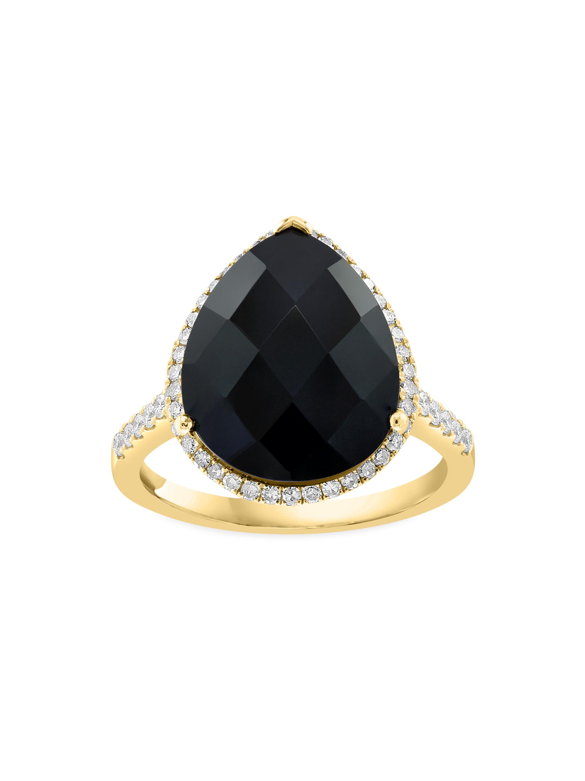 Saks Fifth Avenue Collection Women's 14K Yellow Gold, Onyx & 0.3 TCW Diamond Halo Ring - Black