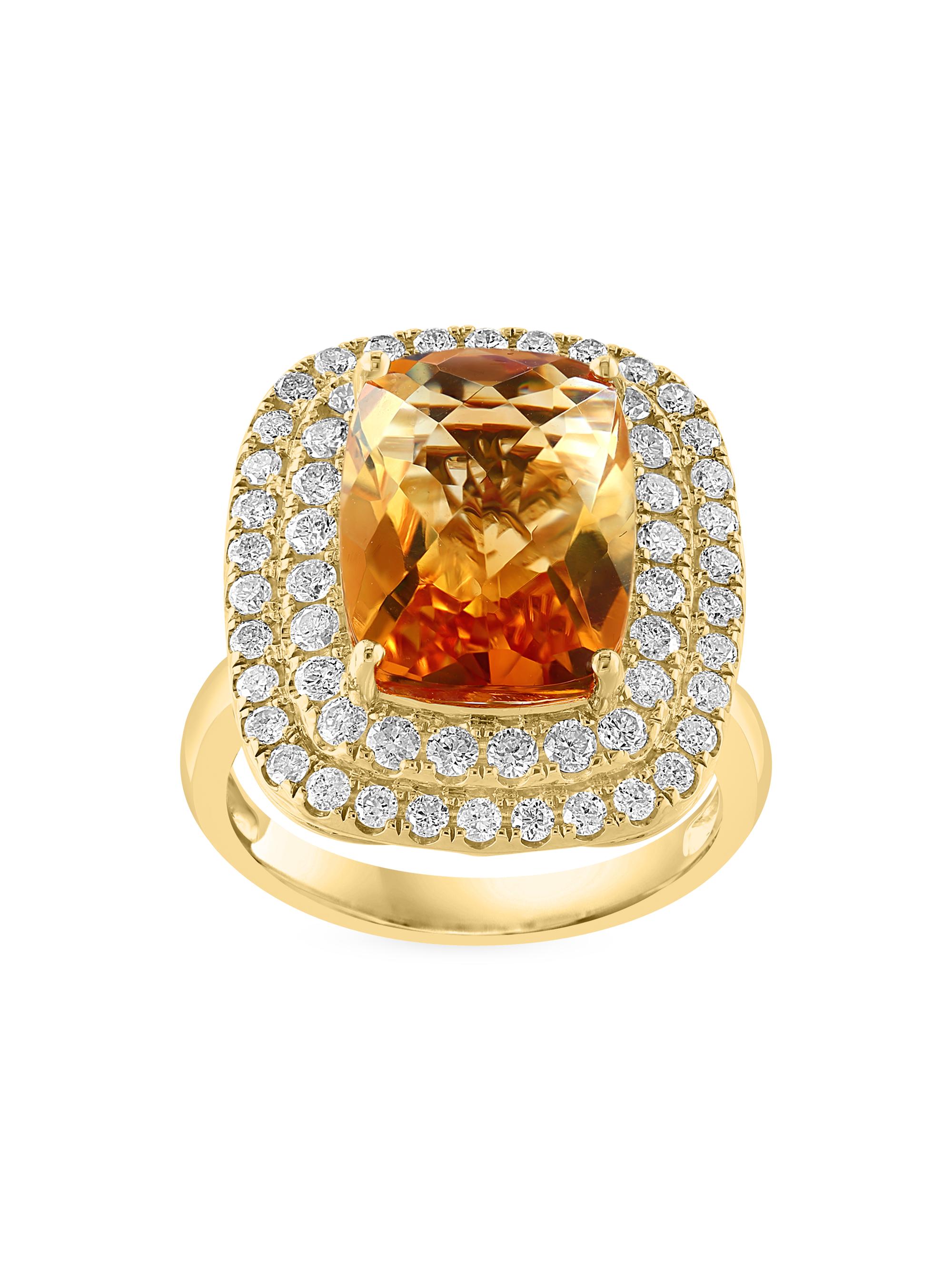 Saks Fifth Avenue Collection Women's 14K Yellow Gold, Citrine & 1.09 TCW Diamond Halo Ring - Gold
