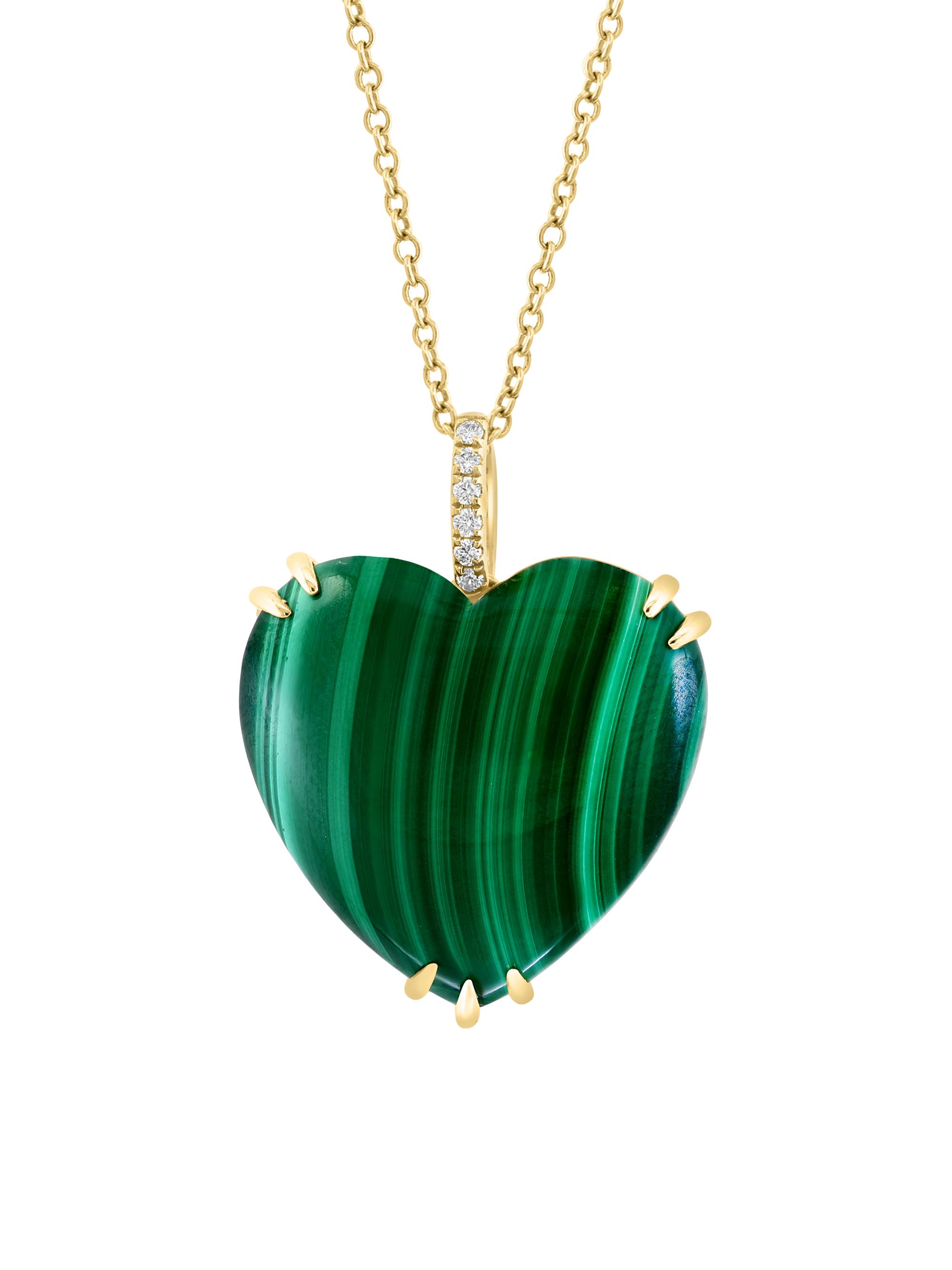Saks Fifth Avenue Collection Women's 14K Yellow Gold, Malachite & 0.04 TCW Diamond Heart Pendant Necklace - Green