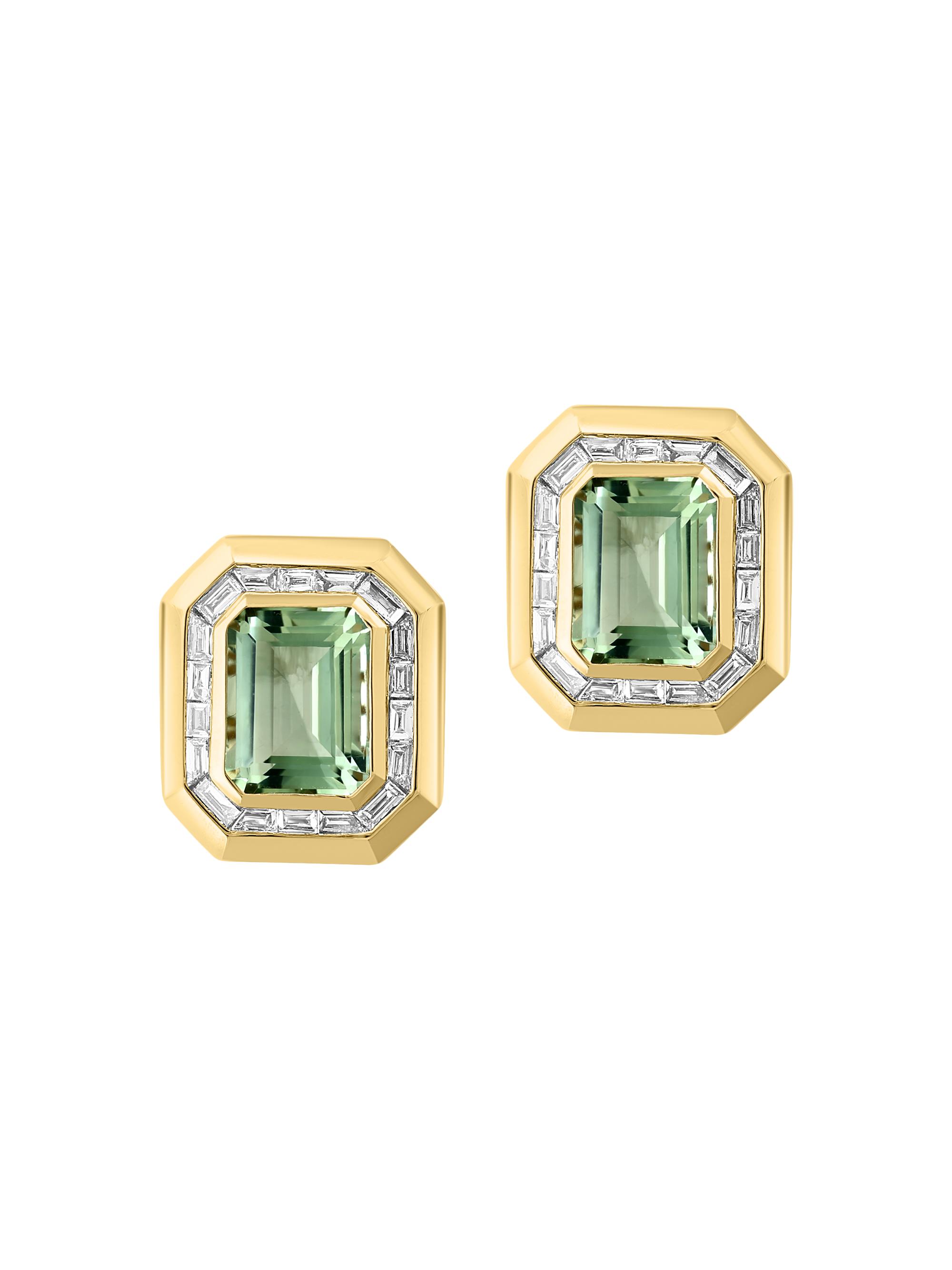Saks Fifth Avenue Collection Women's 14K Yellow Gold, Green Amethyst & 0.71 TCW Diamond Octagonal Stud Earrings - Green