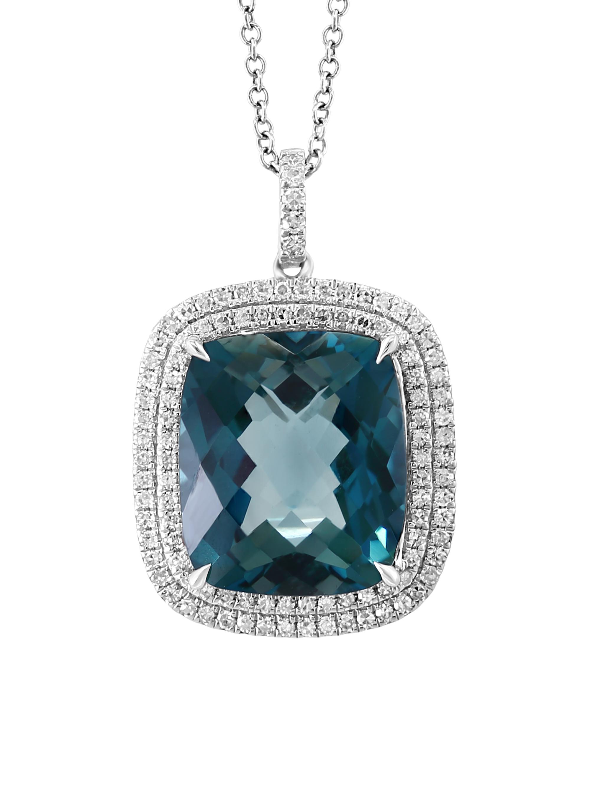 Saks Fifth Avenue Collection Women's 14K White Gold, London Blue Topaz & 0.42 TCW Diamond Halo Pendant Necklace - White Gold