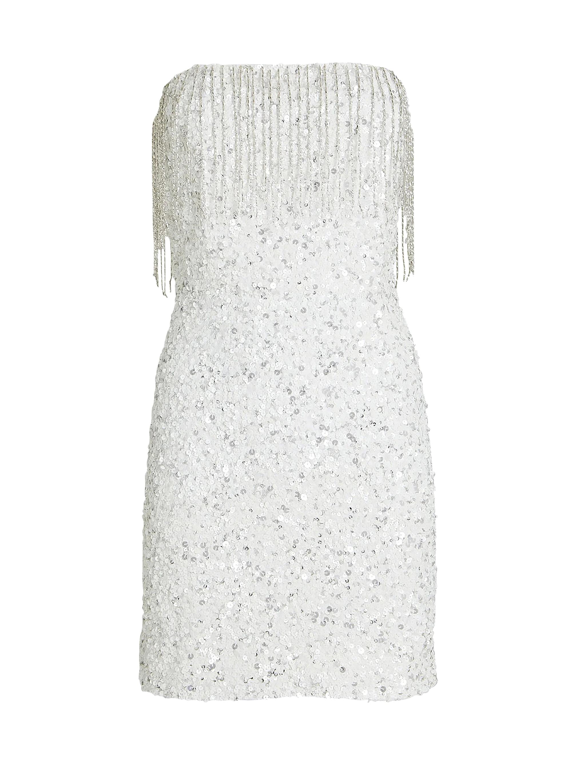 Retrofête Women's Cassandra Sequin Fringe Dress - Silver White