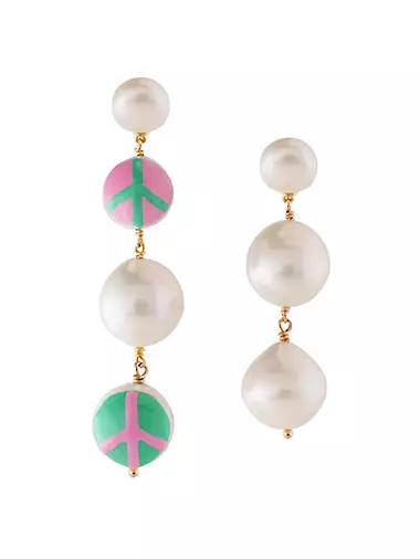 Peace Out 14K Gold-Plated & Freshwater Pearl Mismatched Drop Earrings