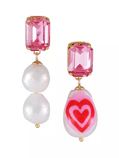 14K Gold-Plated, Freshwater Pearl & Crystal Mismatched Earrings