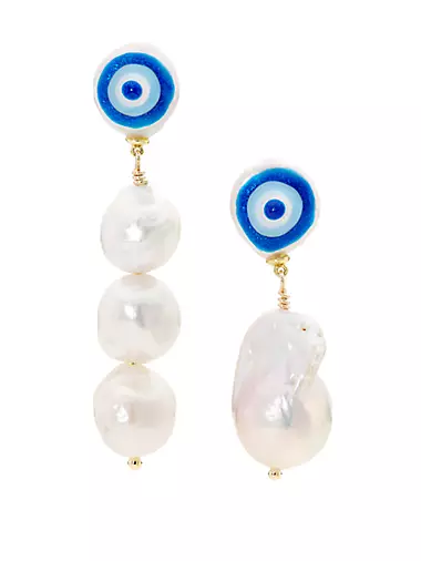 Protection 14K Gold-Plated & Freshwater Pearl Mismatched Drop Earrings