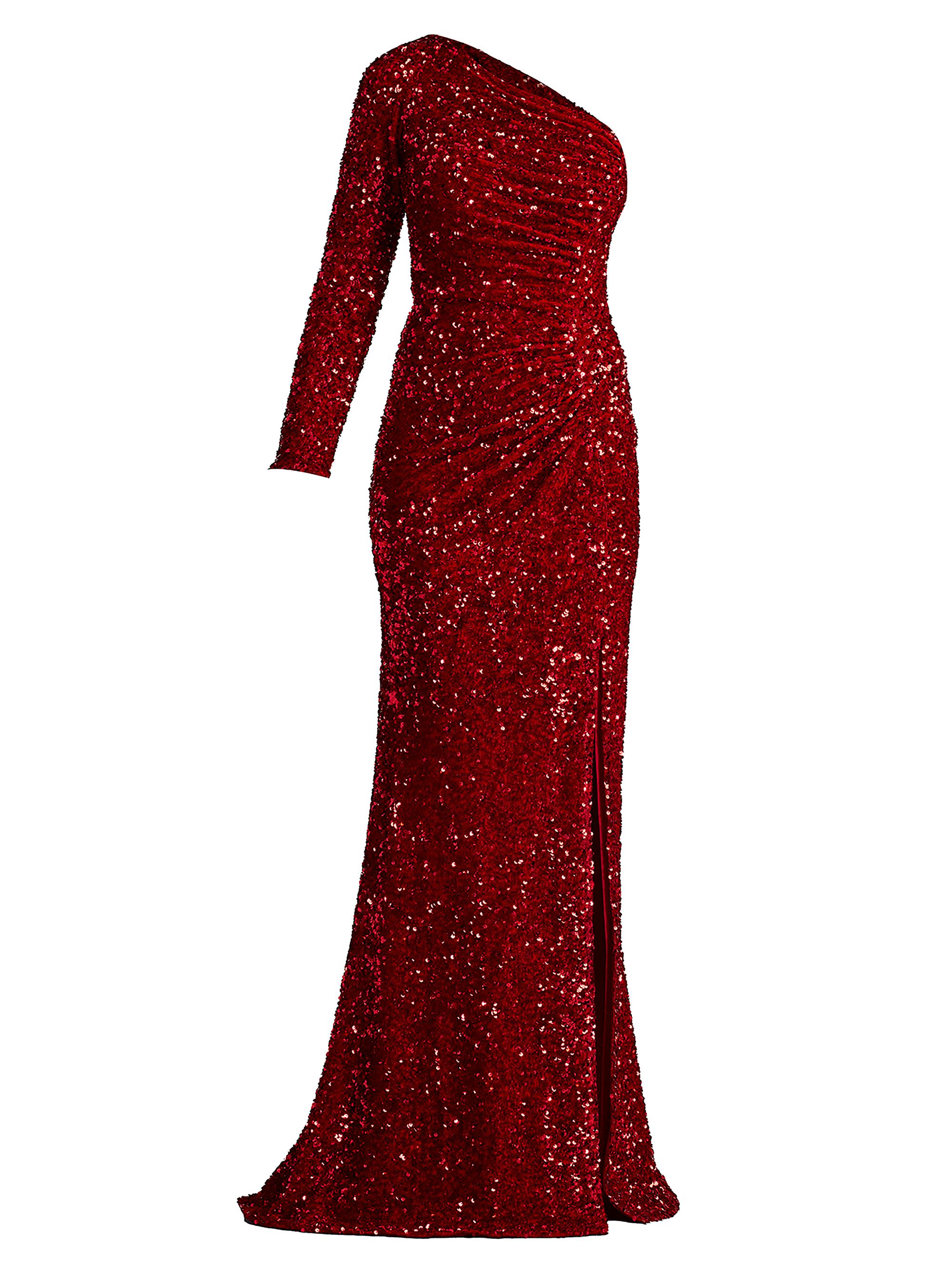 Tadashi Shoji Women's Ruched Sequined One-Sleeve Gown - Rouge