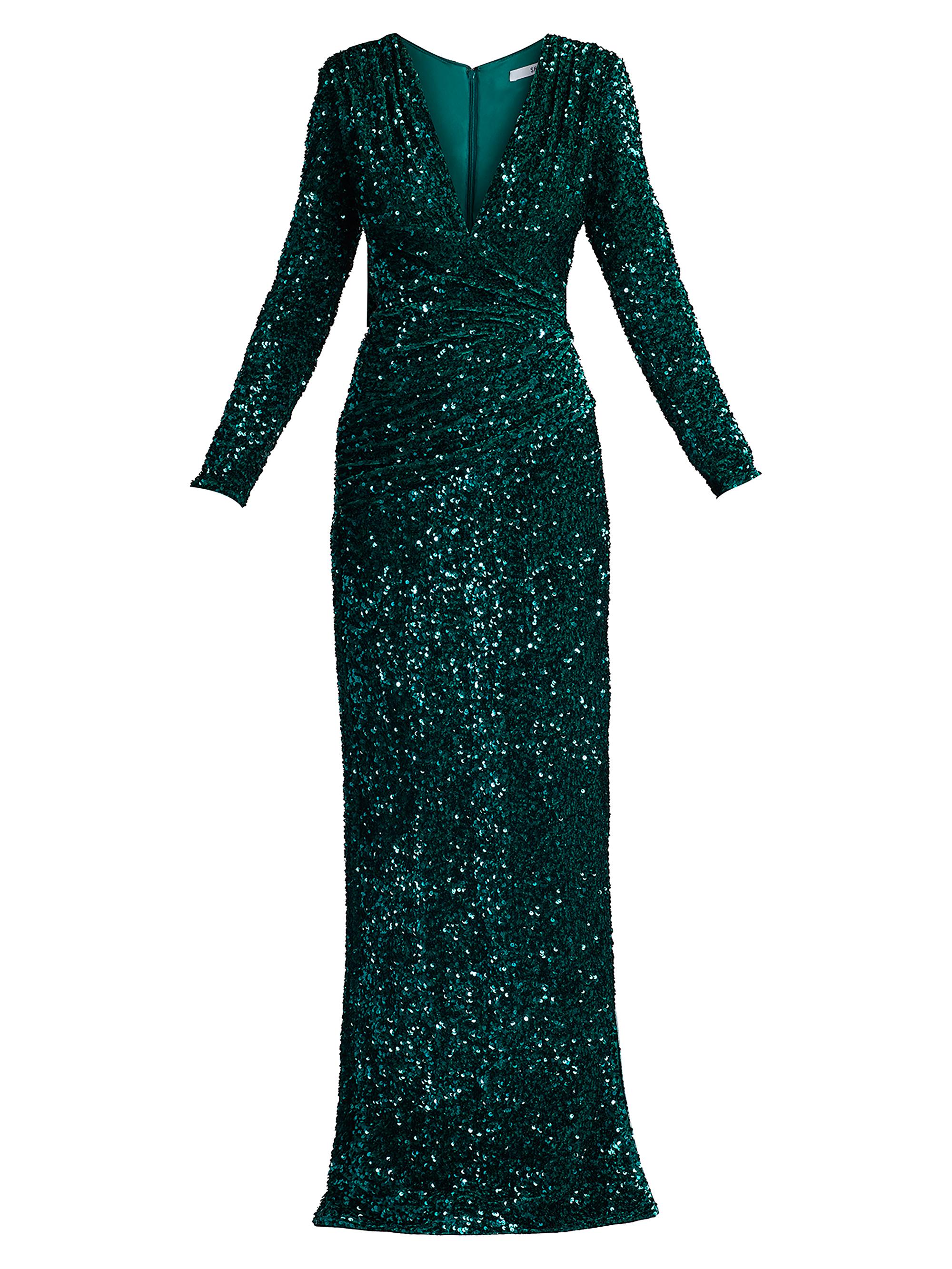 Tadashi Shoji Women's Sequined Surplice Body-Con Gown - Jungle Green