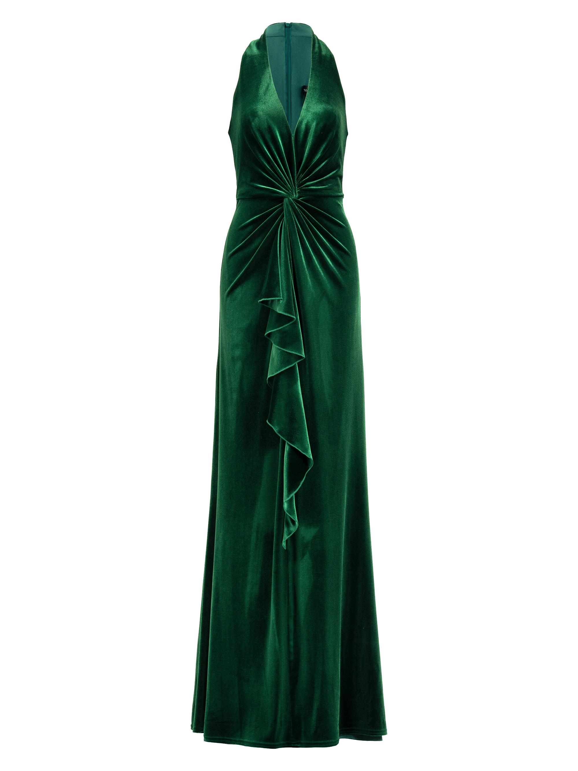 Tadashi Shoji Women's Velvet Twist Halter Gown - Pine