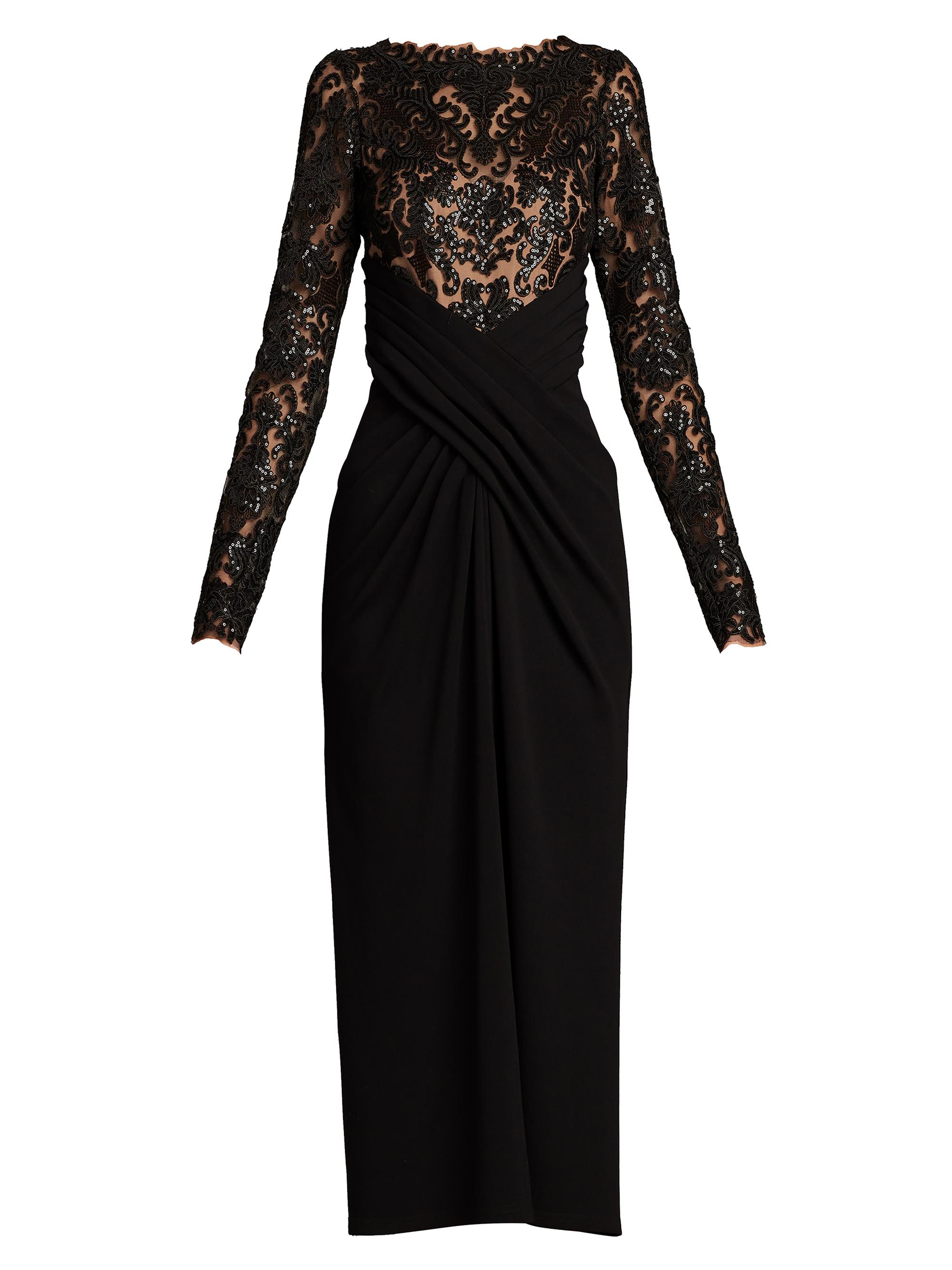 Tadashi Shoji Women's Sequined Lace Crepe Midi-Dress - Black Beige