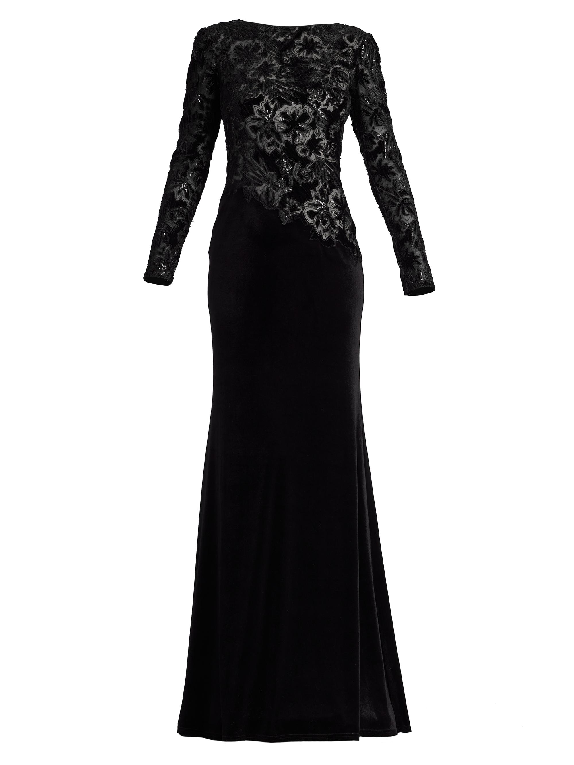 Tadashi Shoji Women's Lace & Velvet Gown - Black Beige