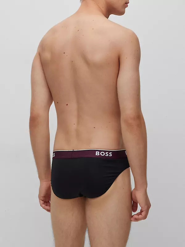 Shop BOSS Three-pack of stretch-cotton briefs with logo waistbands